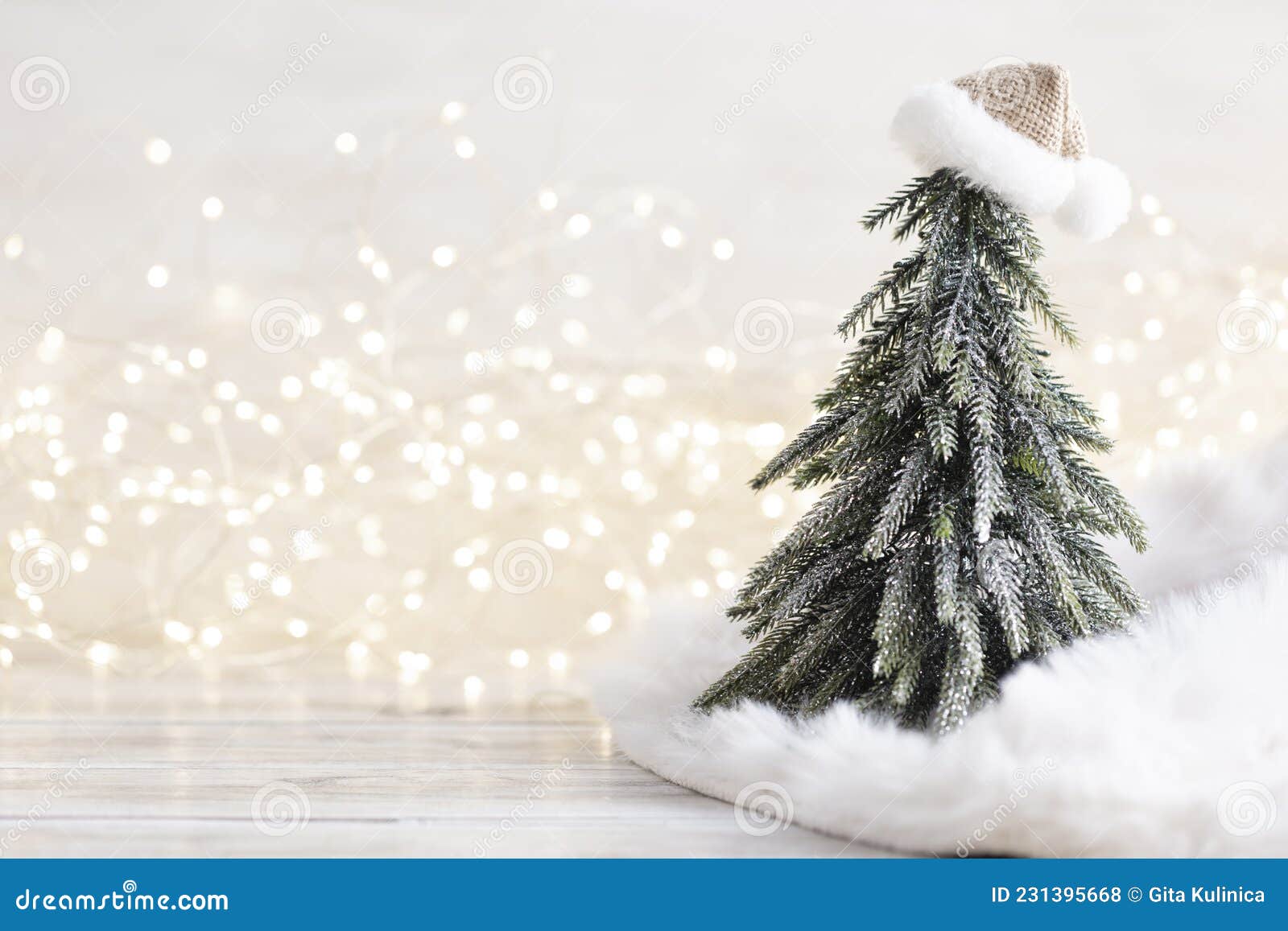 Christmas Little Trees and Golden Lights Bokeh Stock Photo - Image of ...