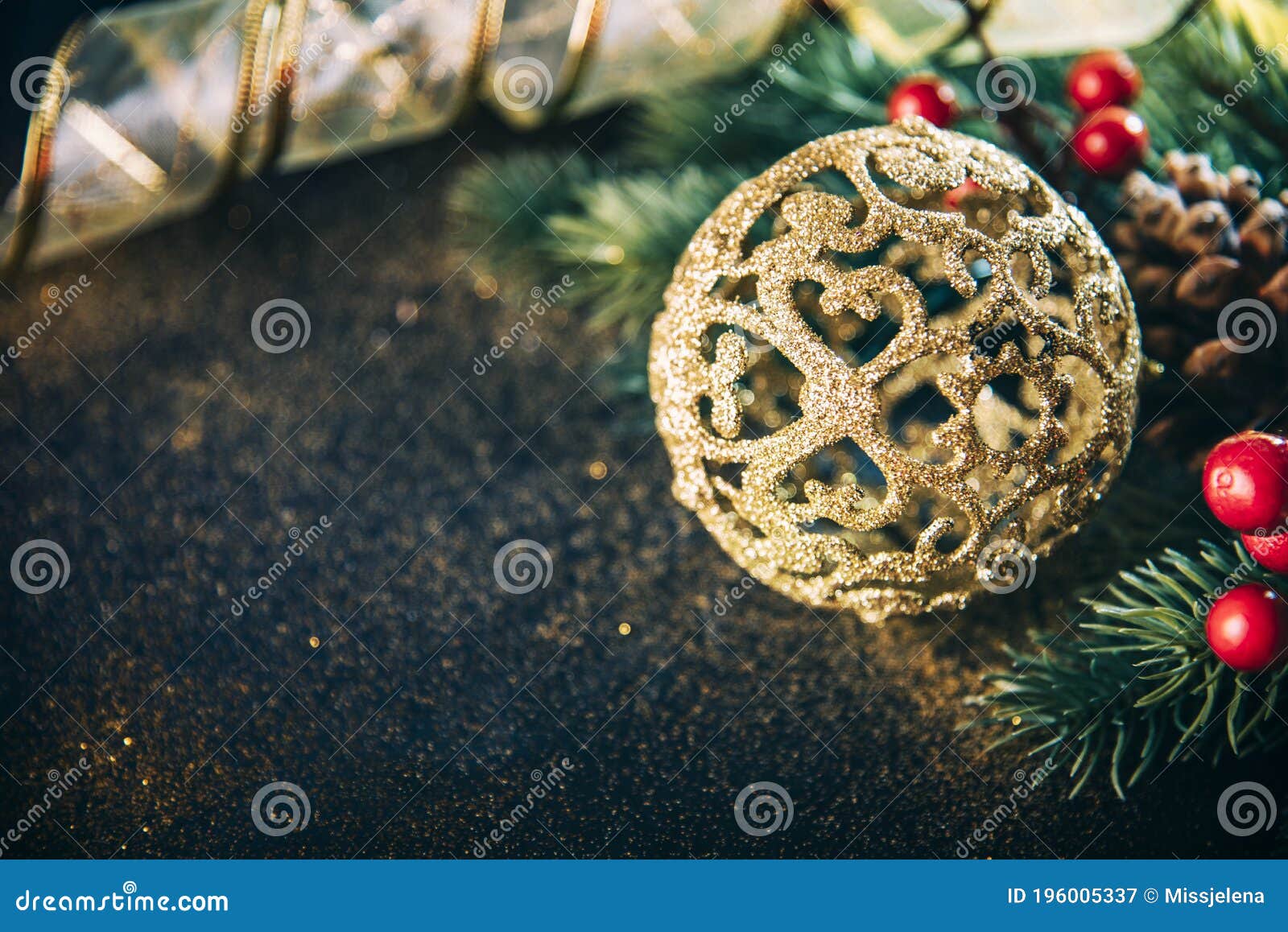 Christmas Luxury Still Life with Golden Christmas Ornament, Fir ...