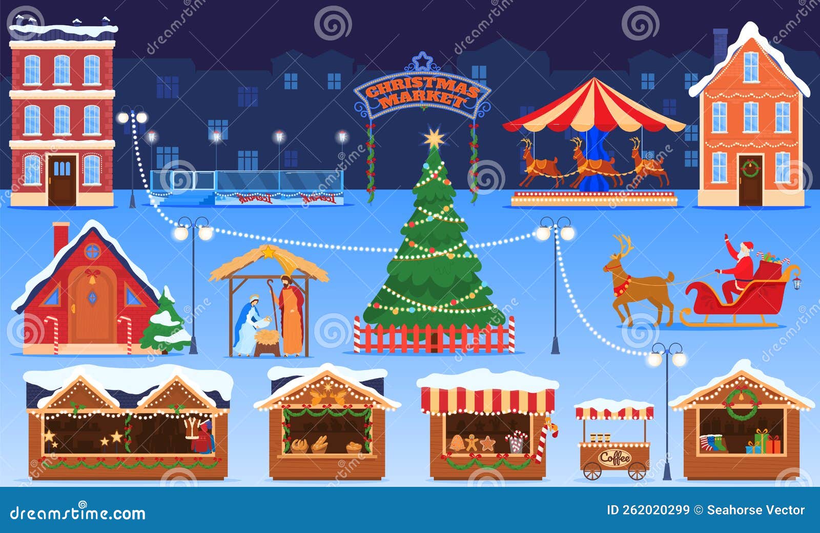 Christmas Market Fair Decoration and Kiosk, Holiday Street Outdoor ...