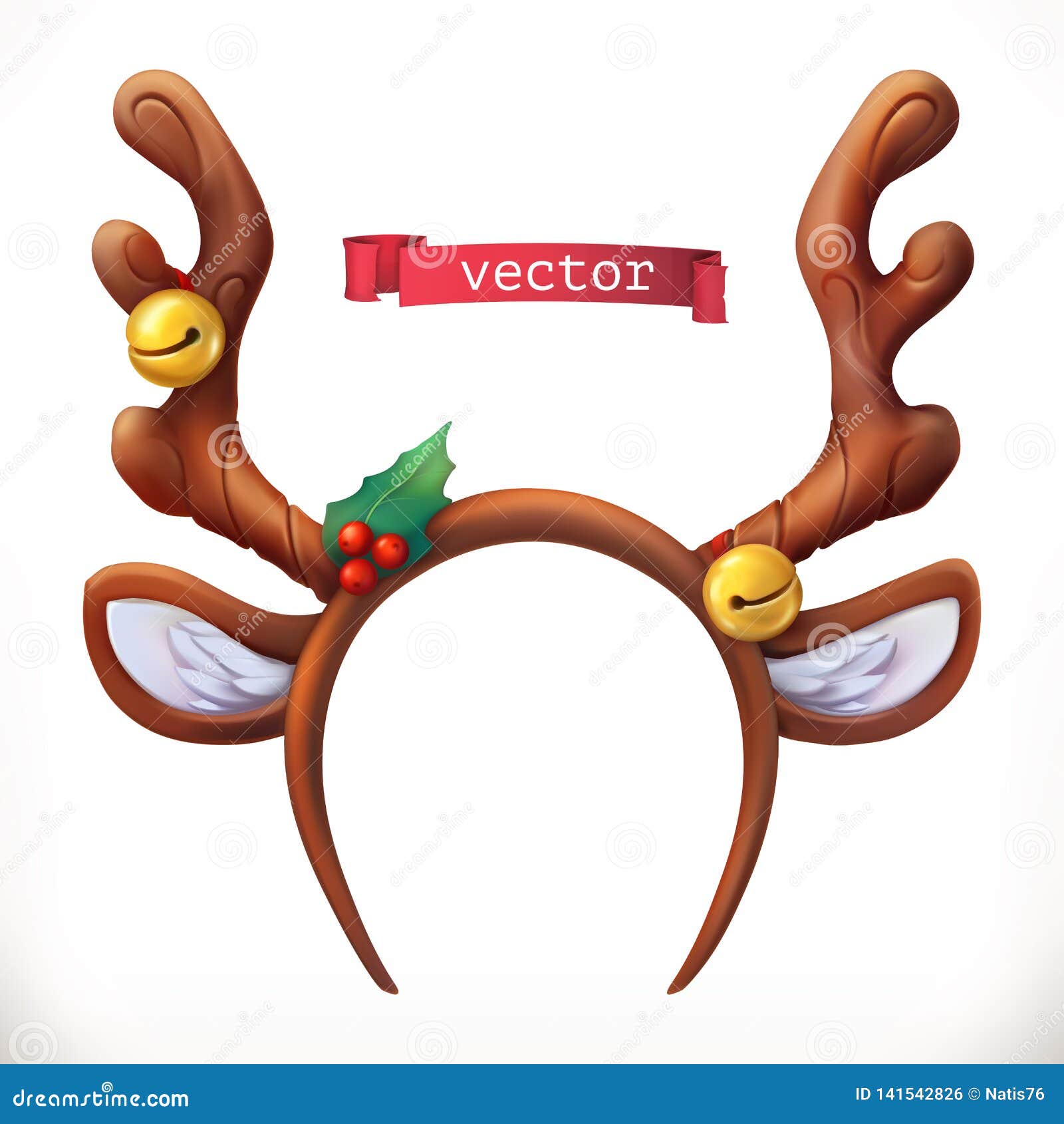 Download Christmas Mask With Reindeer Antlers. 3d Vector Icon Stock ...