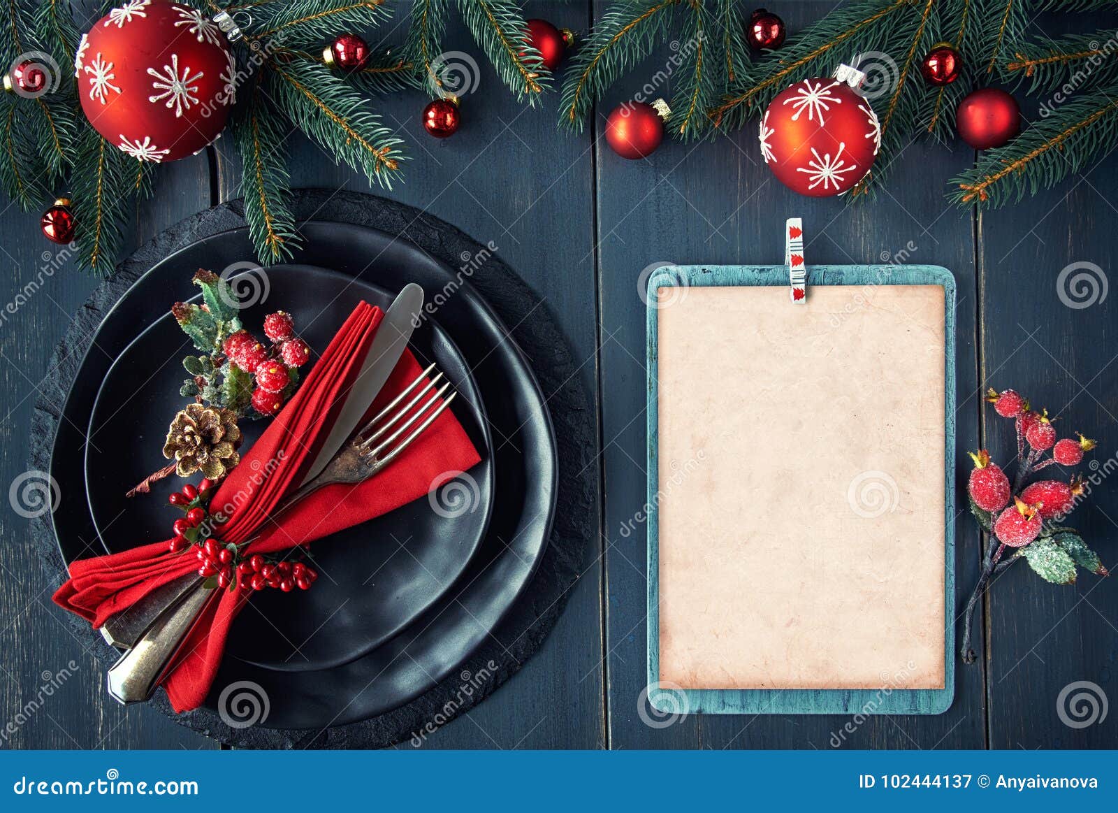 Christmas Menu Mockup on Dark Background, Space Stock Image - Image of ...