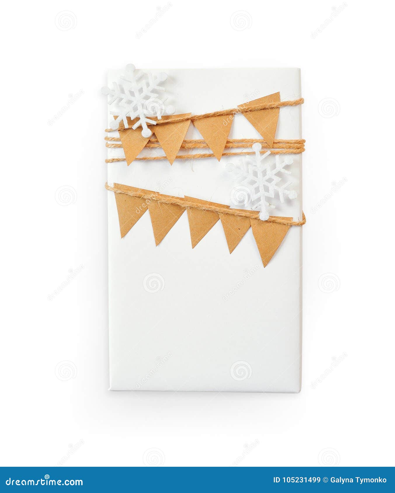 Download Christmas Mockup Gift Box Wrapped In Paper And Snowflake Top View Isolated On White Background ...