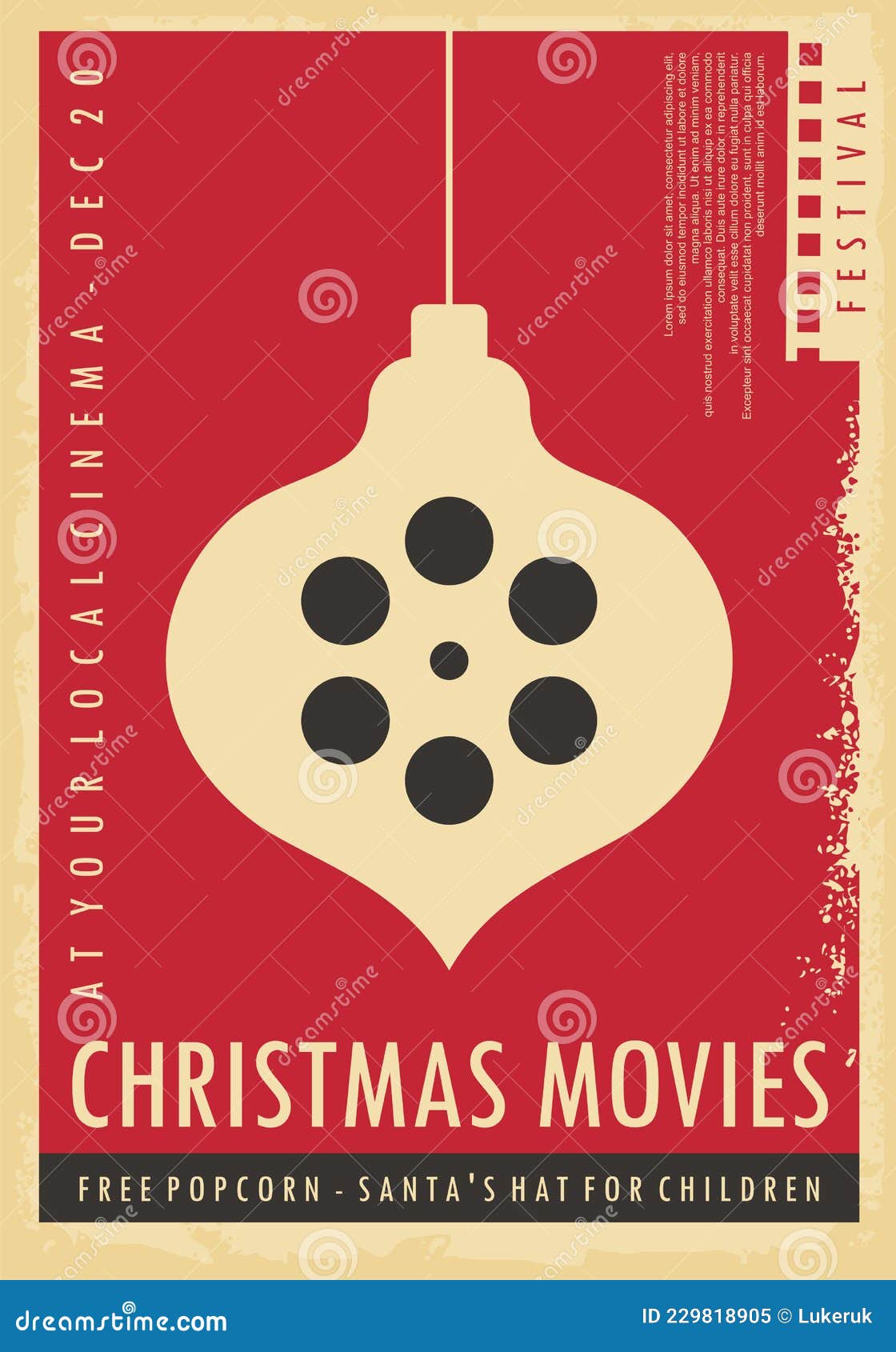 Christmas Movies Cinema Night Retro Poster Stock Vector - Illustration of  entertainment, reel: 229818905