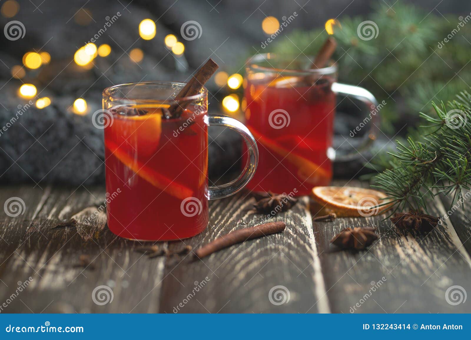 Christmas Mulled Red Wine with Spices and Fruits on a Wooden Rustic ...