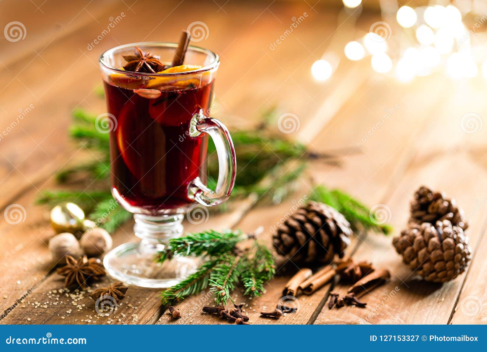 Christmas Mulled Red Wine with Spices and Oranges on a Wooden Rustic ...