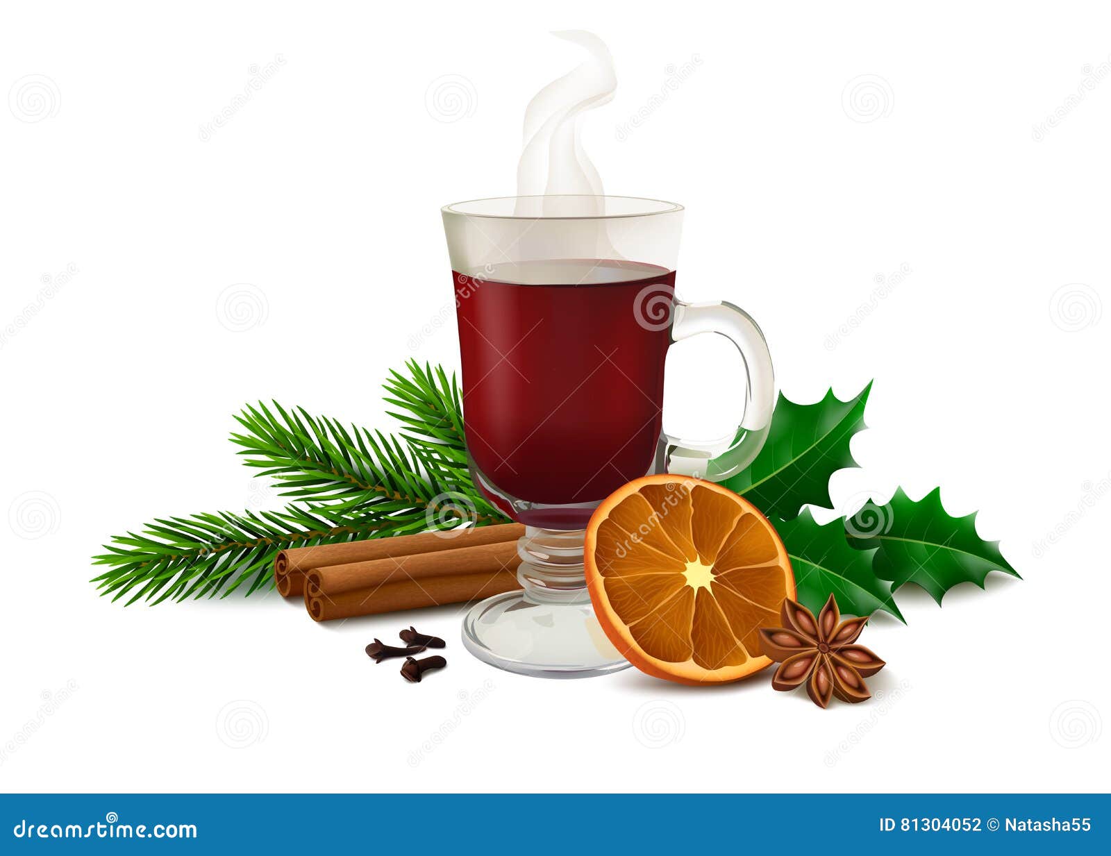 Realistic mulled wine glass orange anise Vector Image