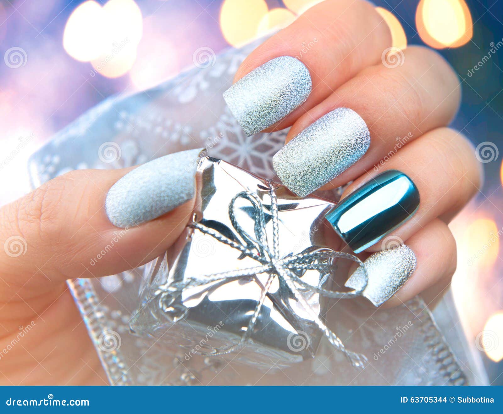 Christmas Nail Art Manicure. Winter Holiday Manicure Design Stock Photo ...