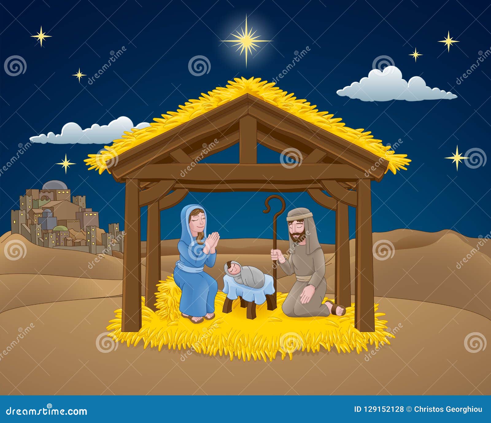 Nativity Christmas Scene Cartoon Stock Vector - Illustration of manger ...