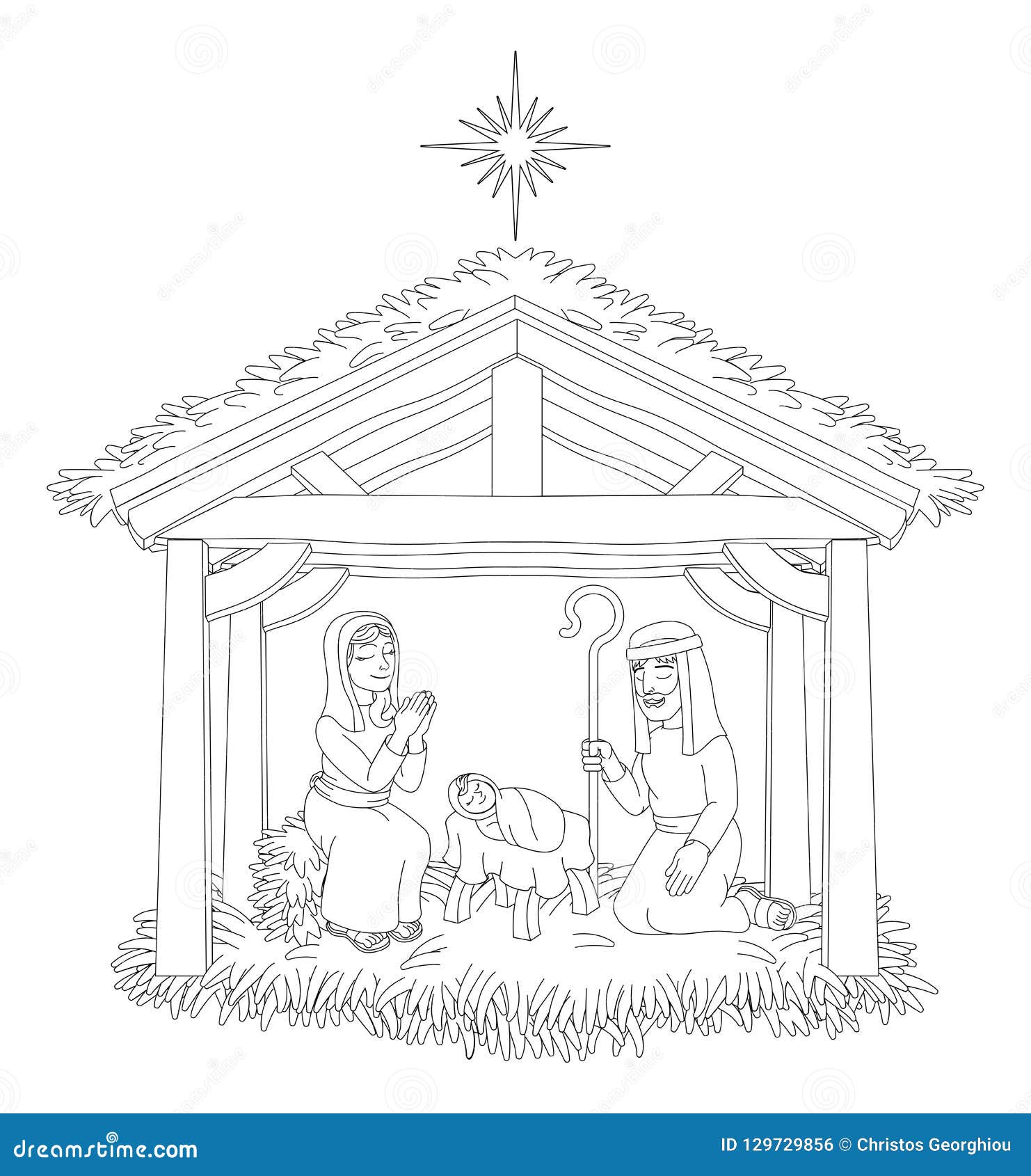 Christmas Nativity Scene Cartoon Coloring Stock Vector - Illustration