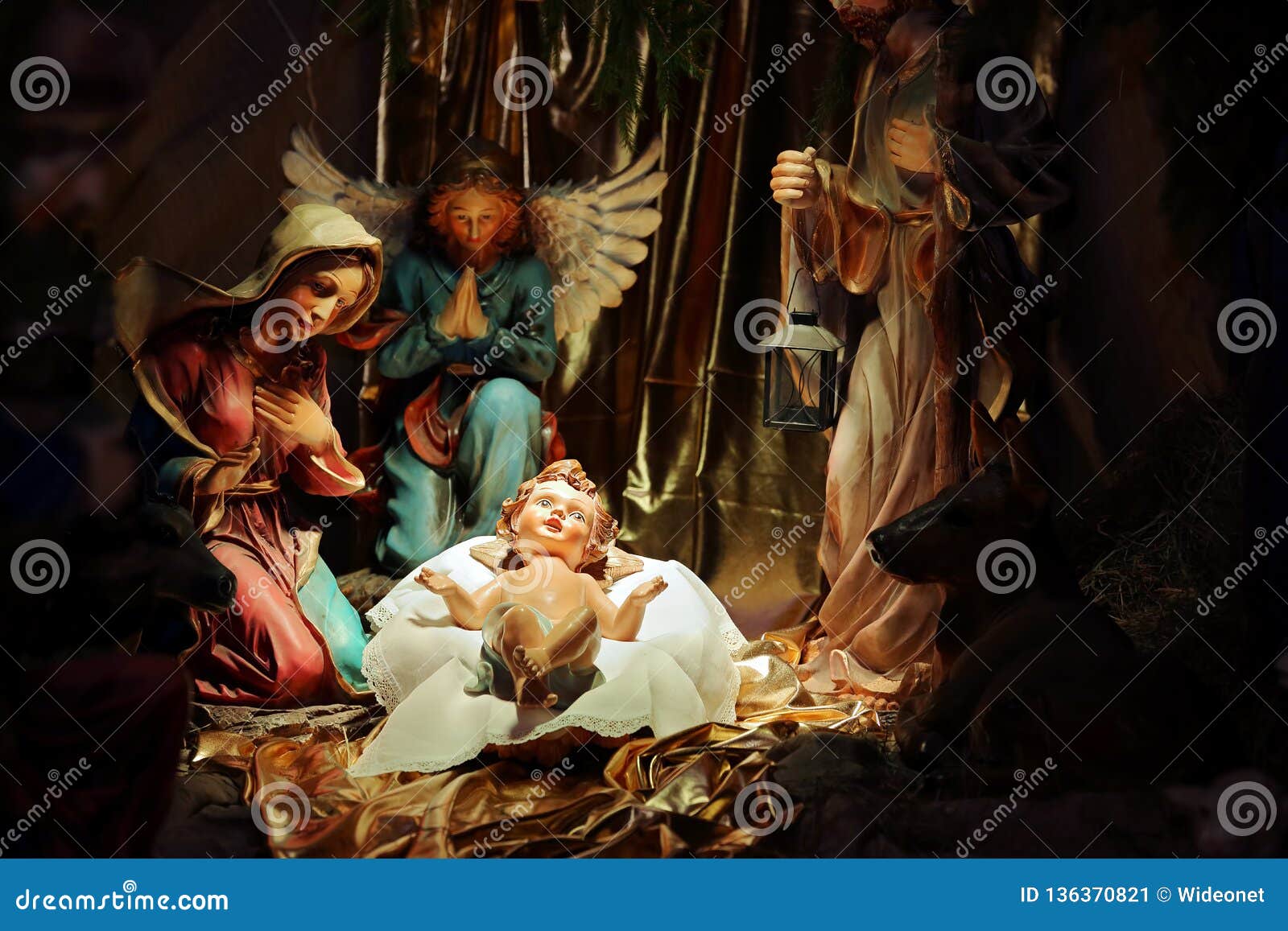 Christmas Nativity Scene in the Church, Virgin Mary and Saint ...
