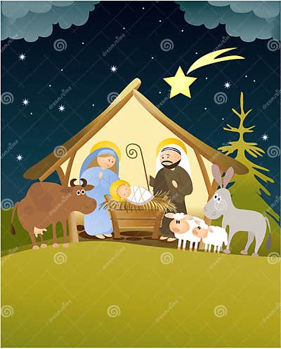 Christmas Nativity Scene with Holy Family Stock Vector - Illustration ...