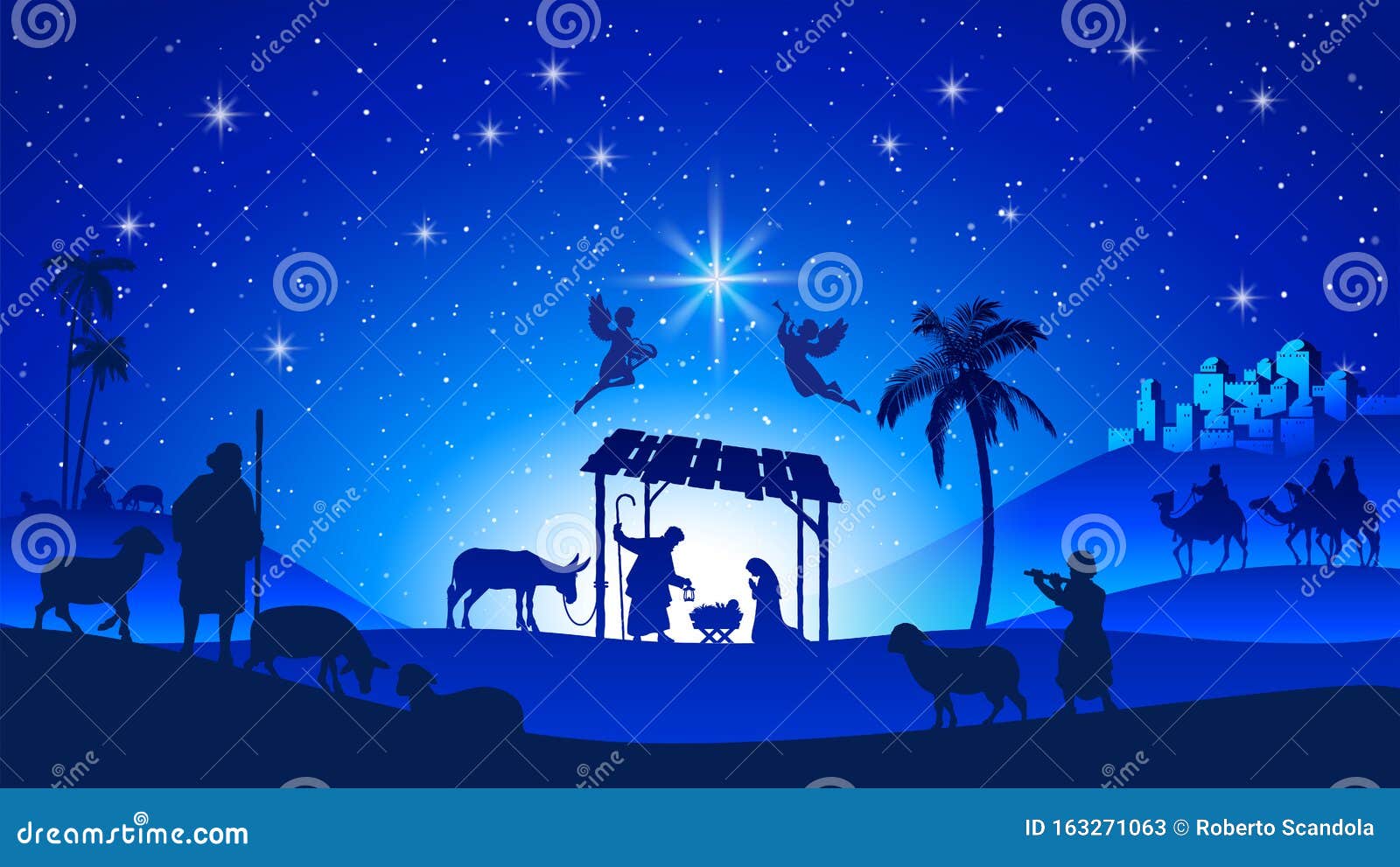 christmas nativity scene with manger silhouette