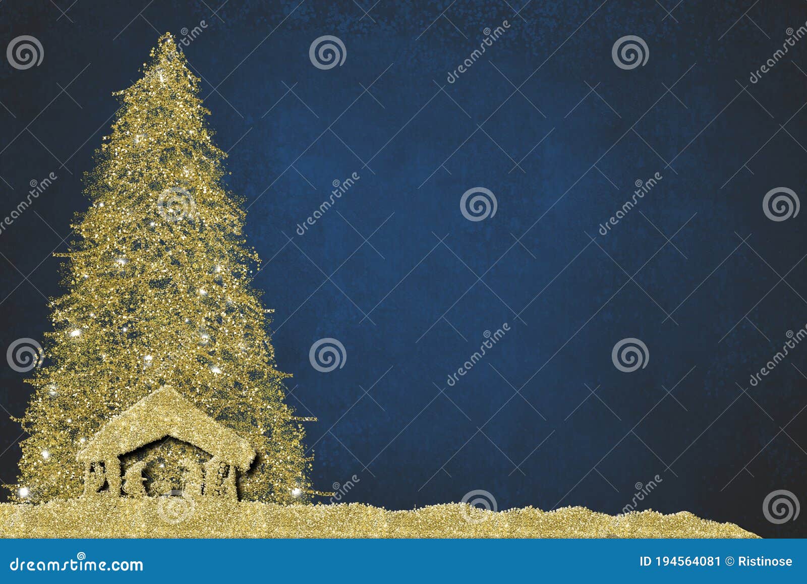 christmas nativity scene and tree, religious greetings cards