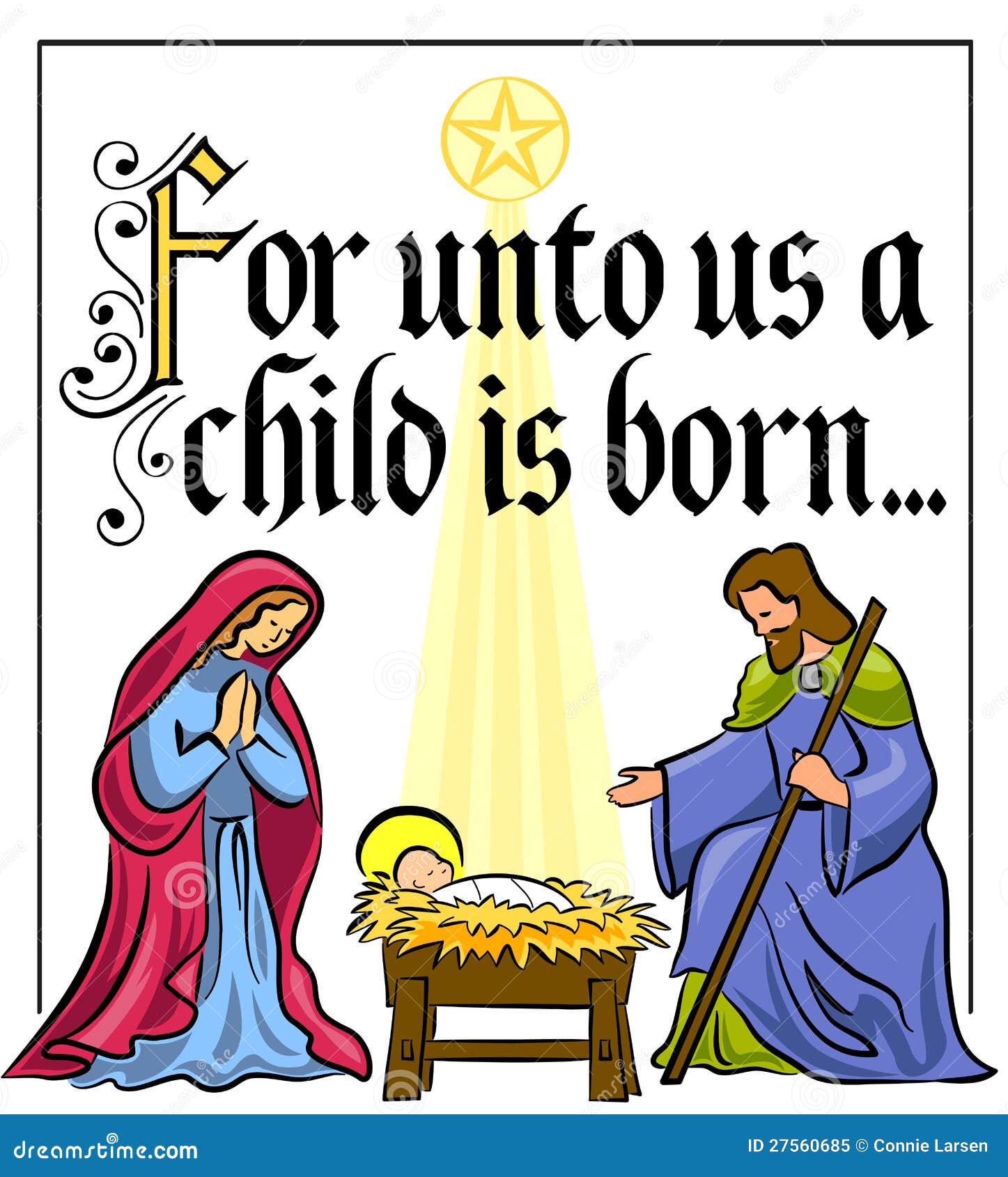 Christmas Nativity Verse eps Illustration of a nativity scene in bright colors with the