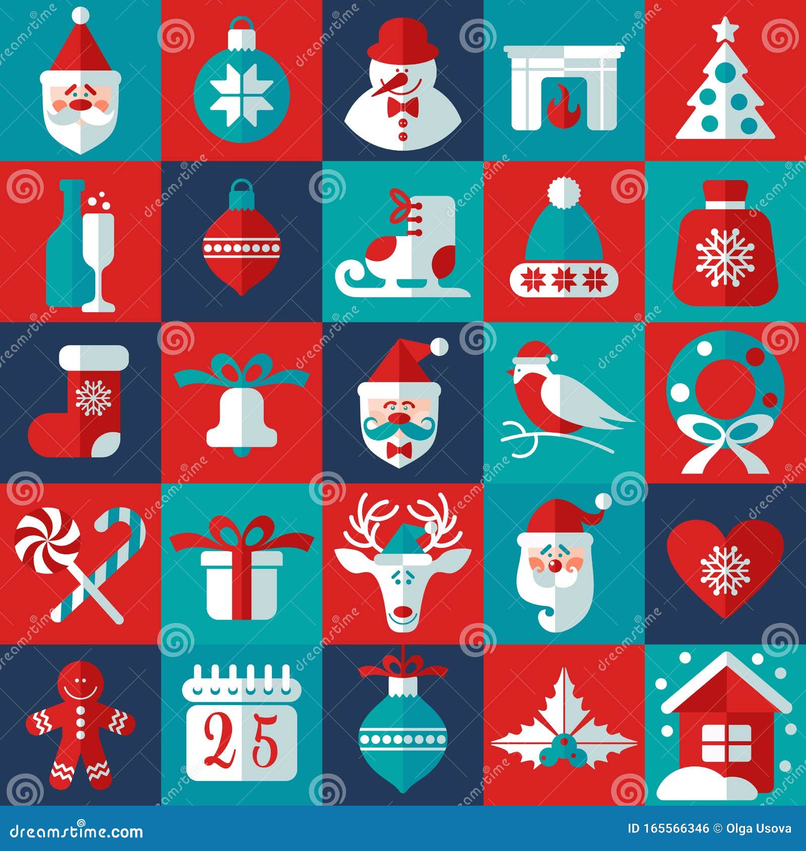 Christmas and New Year Background Icons Set. Scandinavian Style. Stock ...