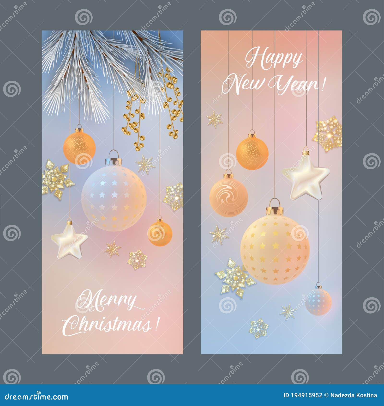 Christmas and New Year Banners Stock Vector - Illustration of realistic, sparkling: 194915952