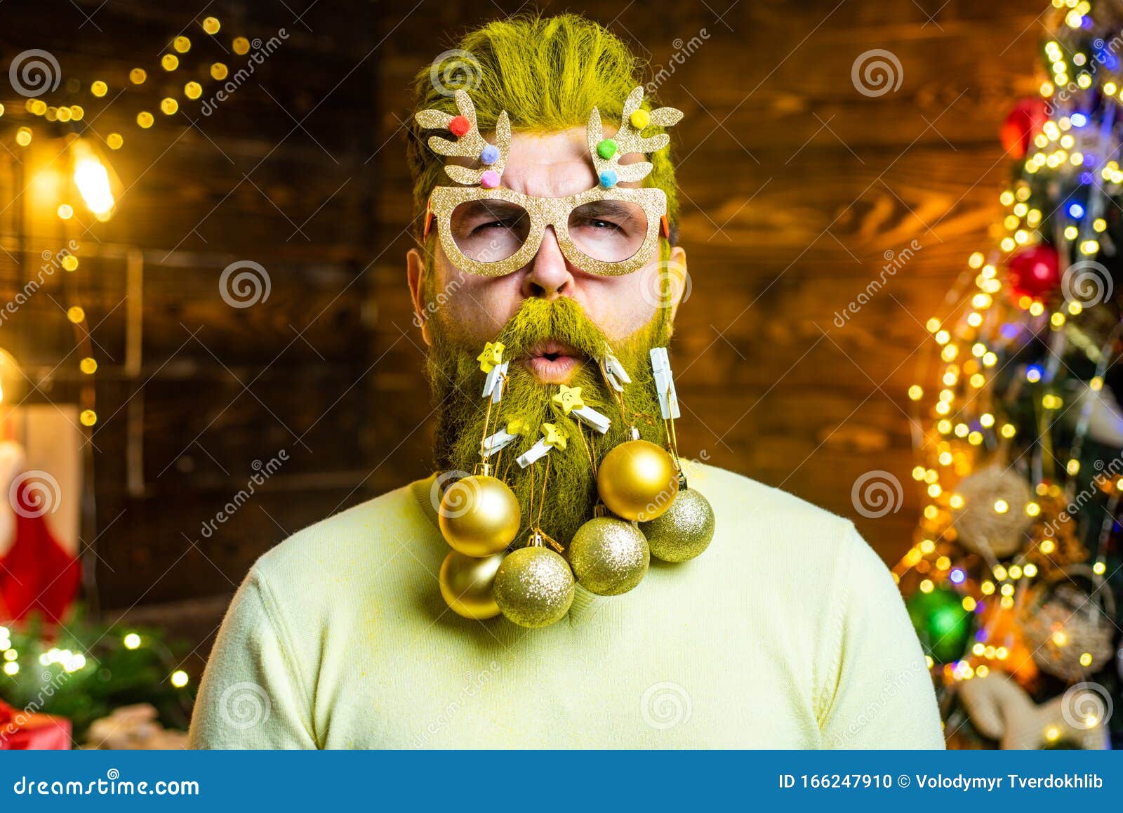 Christmas Or New Year Barber Shop Concept Beard With Bauble Santa In Barbershop Hipster Funny
