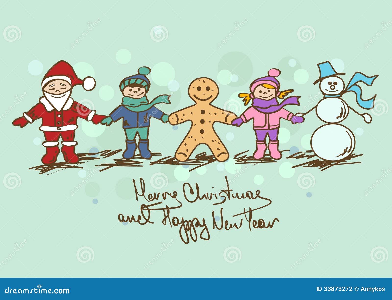 Christmas and New Year card with Santa Claus, snow