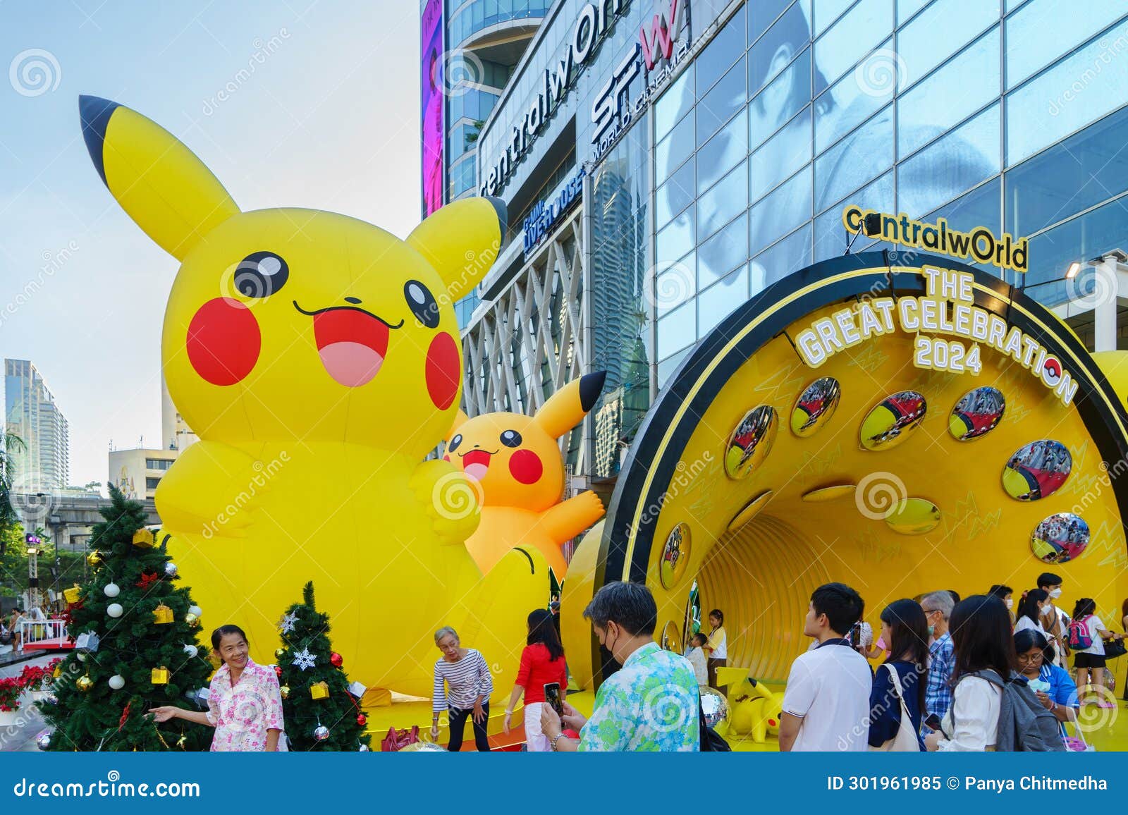 Christmas and New Year Decoration Design with Pikachu Pokemon Theme,  Japanese Cartoon, with Background of Large Christmas Tree in Editorial  Image - Image of large, cartoon: 301961985