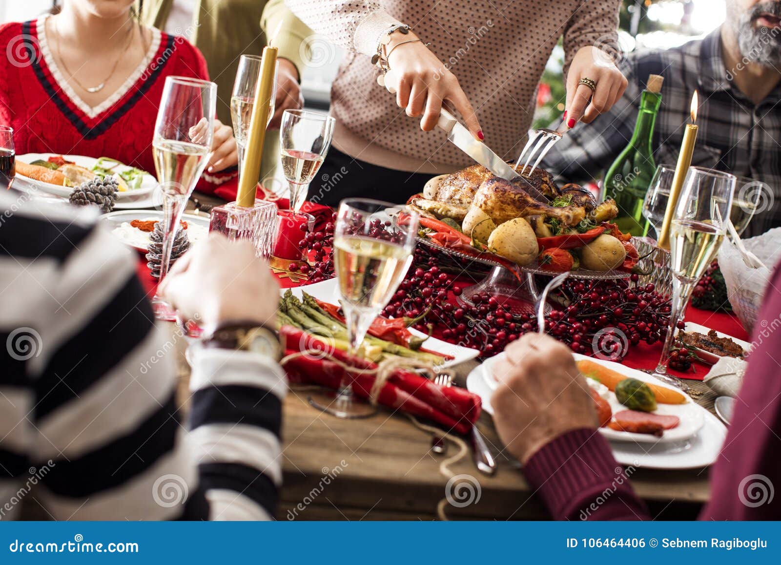 Christmas New Year Dinner Group Concept Stock Photo - Image of setting