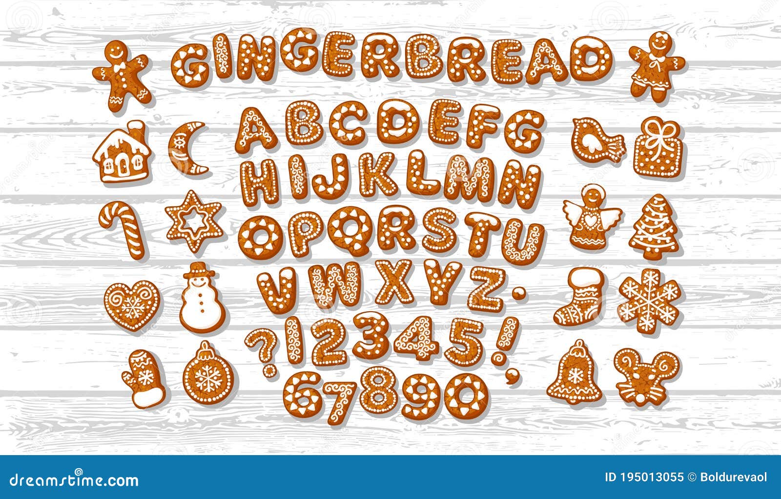 christmas and new year gingerbread alphabet letters and numbers and cute traditional holiday cookies