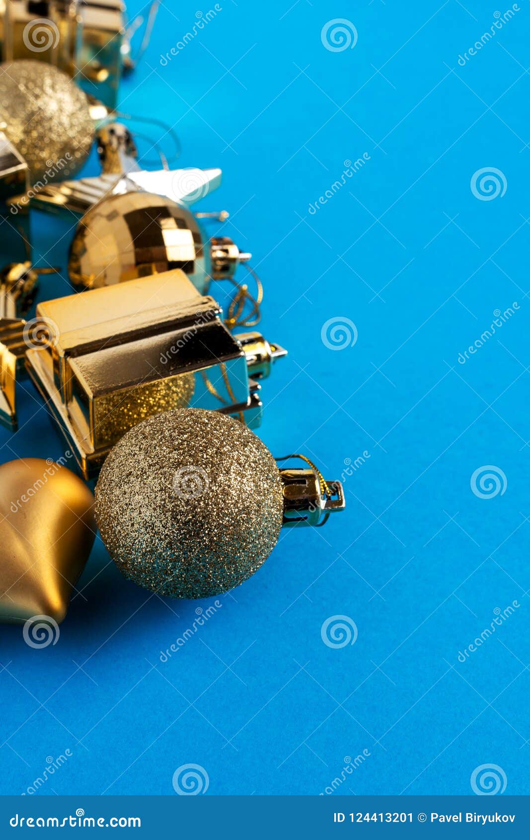 Christmas Decoration Toys on Blue Background Stock Image - Image of ...