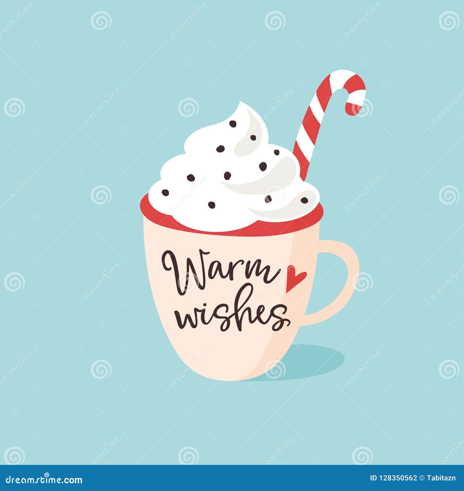 christmas, new year greeting card, invitation. handwritten warm wishes text. hand drawn cup of tea, coffee or chocolate