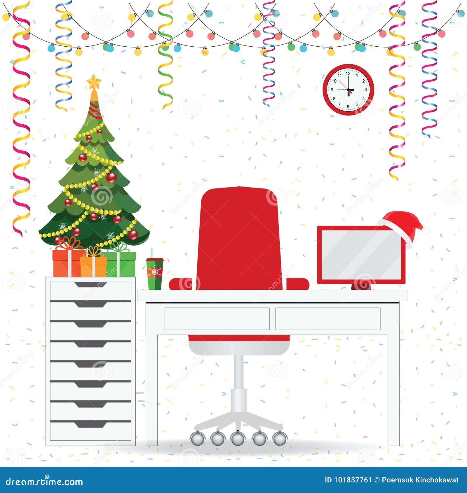 Christmas And New Year In Modern Office Workplace Interior Stock