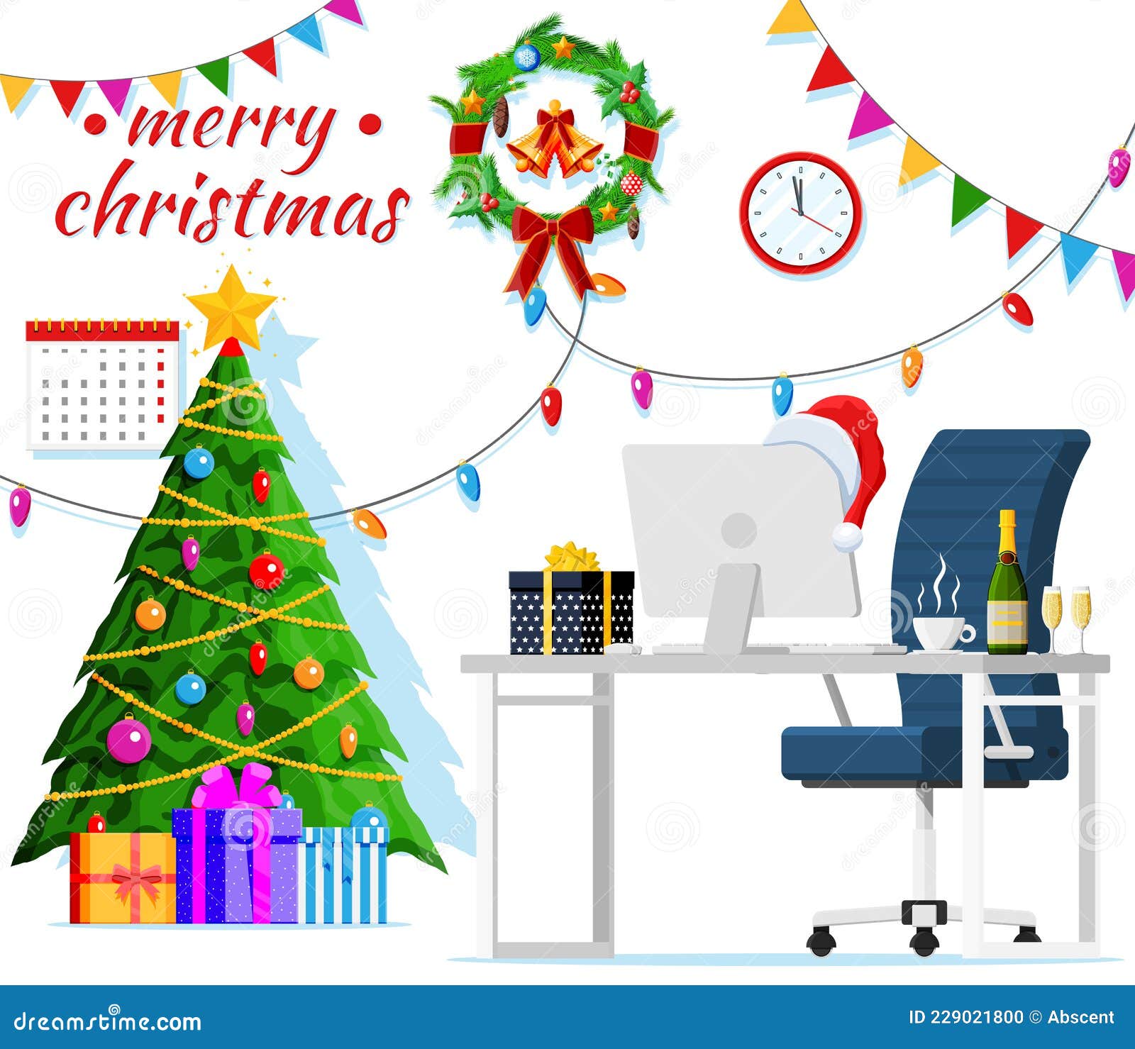 Christmas and New Year Office Desk Workspace Stock Vector ...