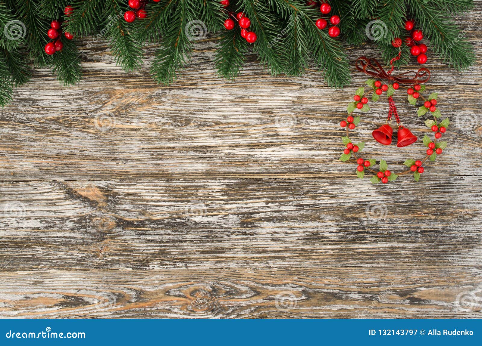 Christmas and New Year Wooden Background with Fir Tree in Rustic Style ...