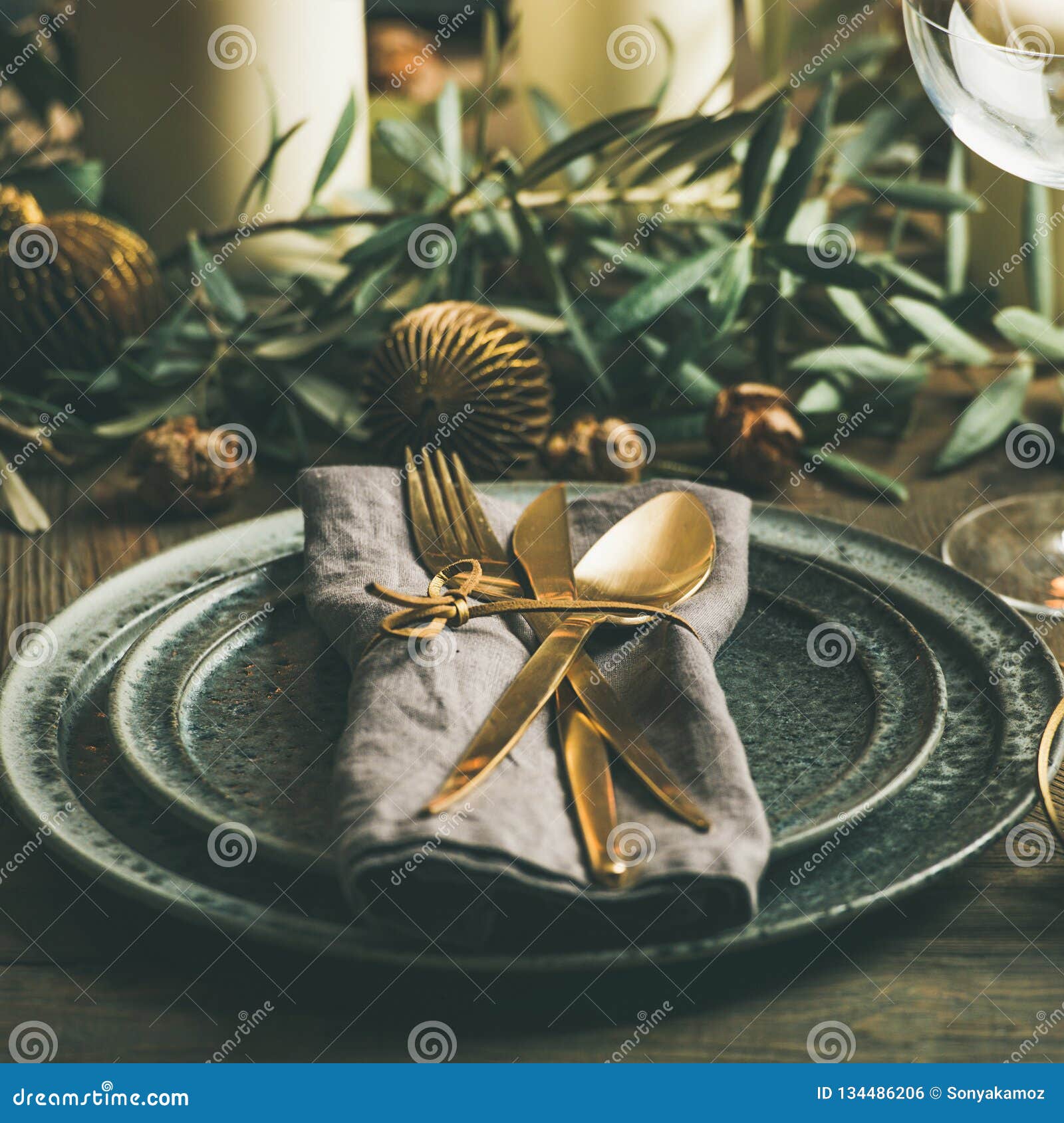 Christmas or New Years Celebration Table Setting, Square Crop Stock ...