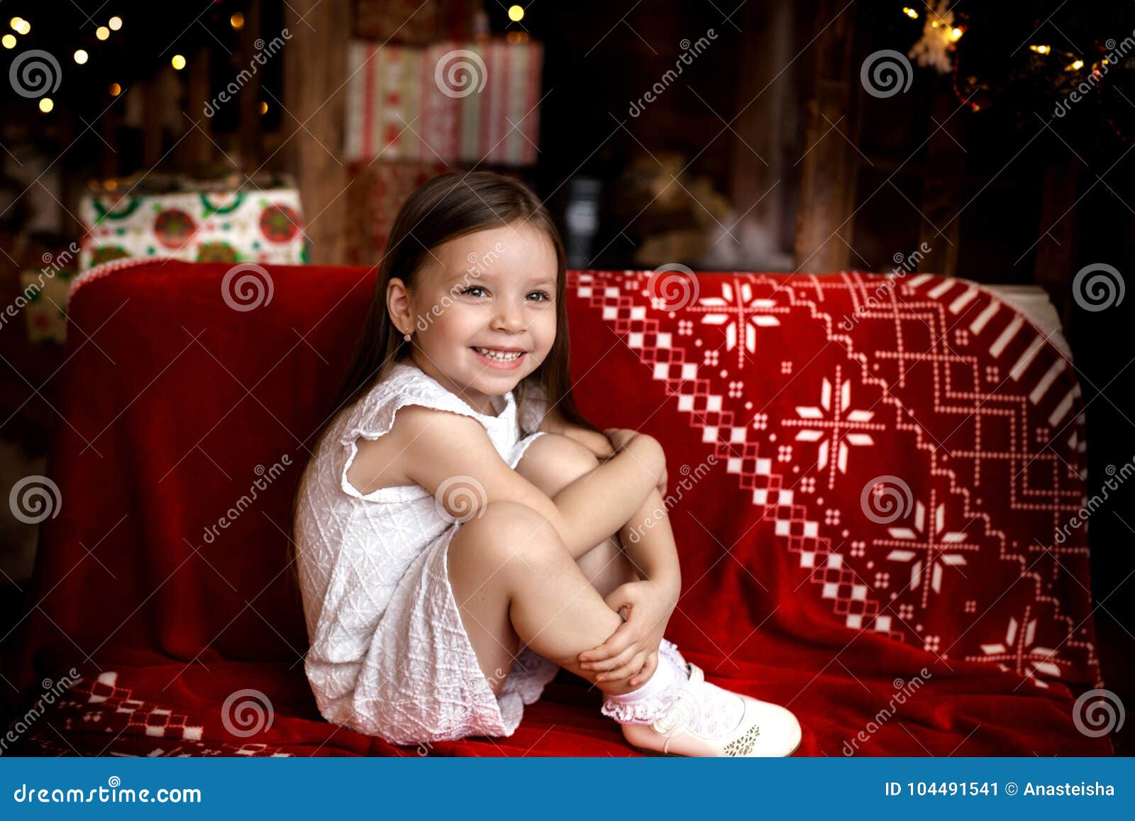 Download Christmas Night A Little Girl Waiting For Santa Claus Stock Image Image