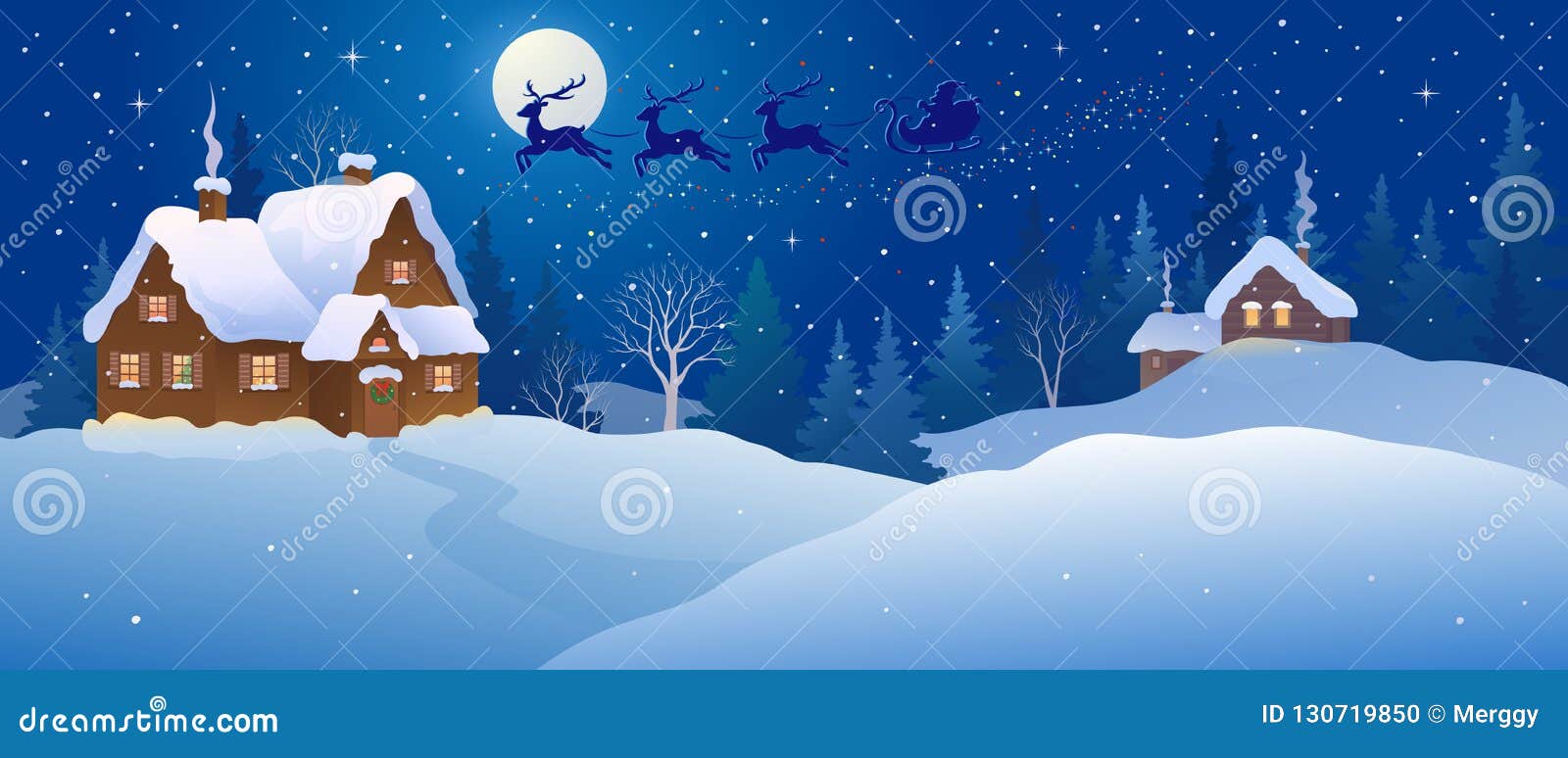 Christmas Night Winter Wonderland Stock Vector - Illustration of snowfall,  forest: 130719850