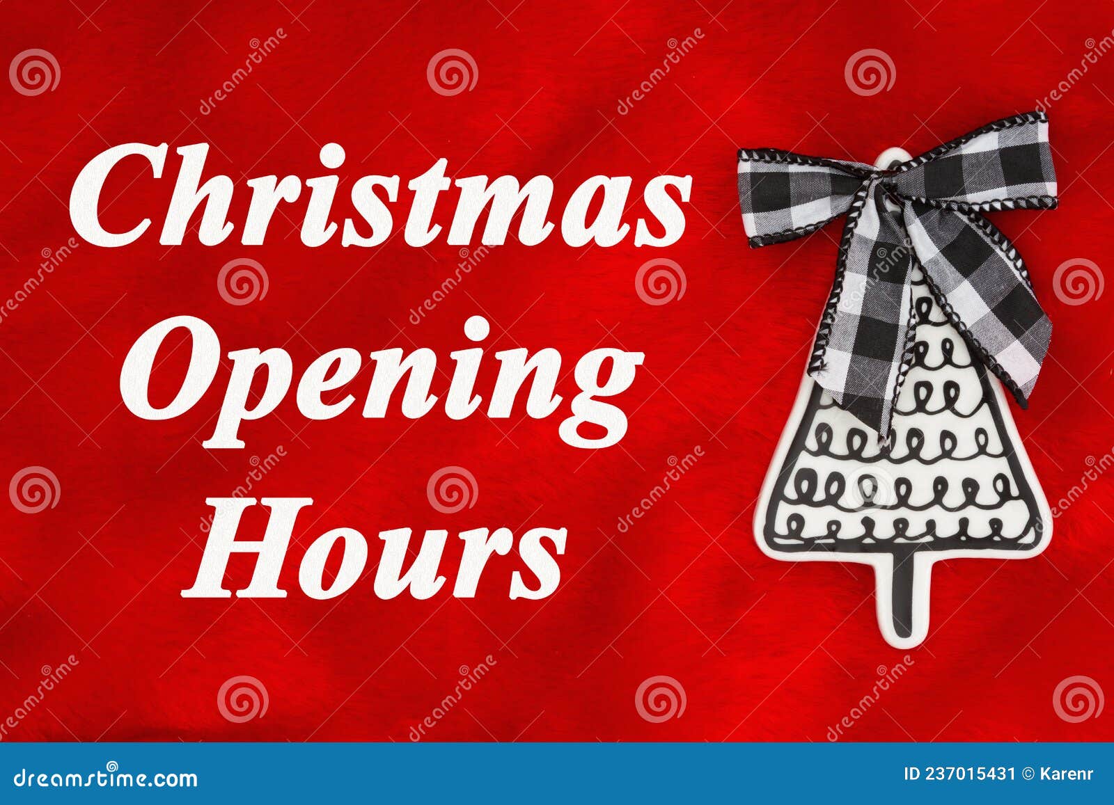 Christmas Opening Hours Message with Tree with a Bow Stock Image