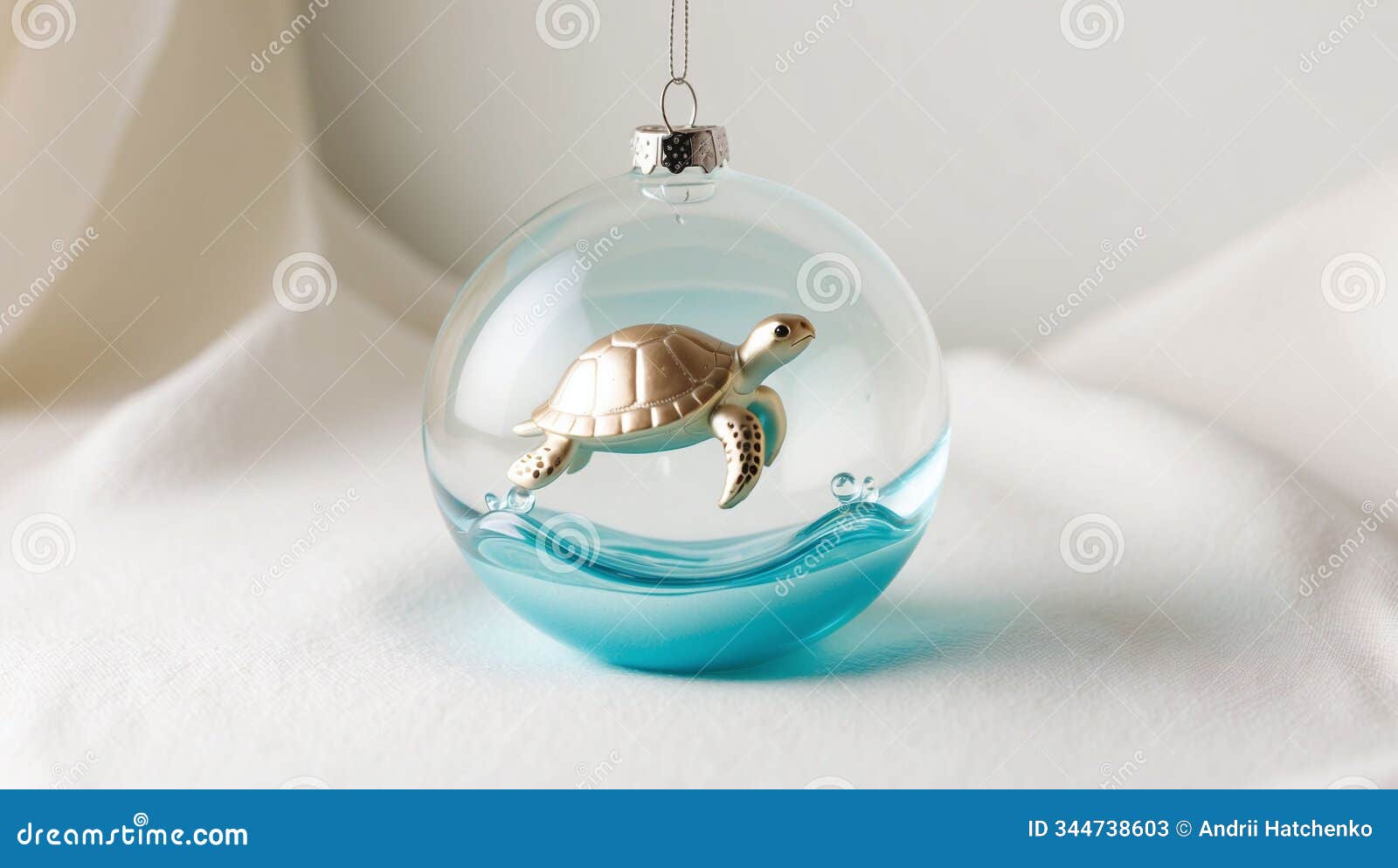 christmas ornament d like a turtle swimming on a mini ocean sphere