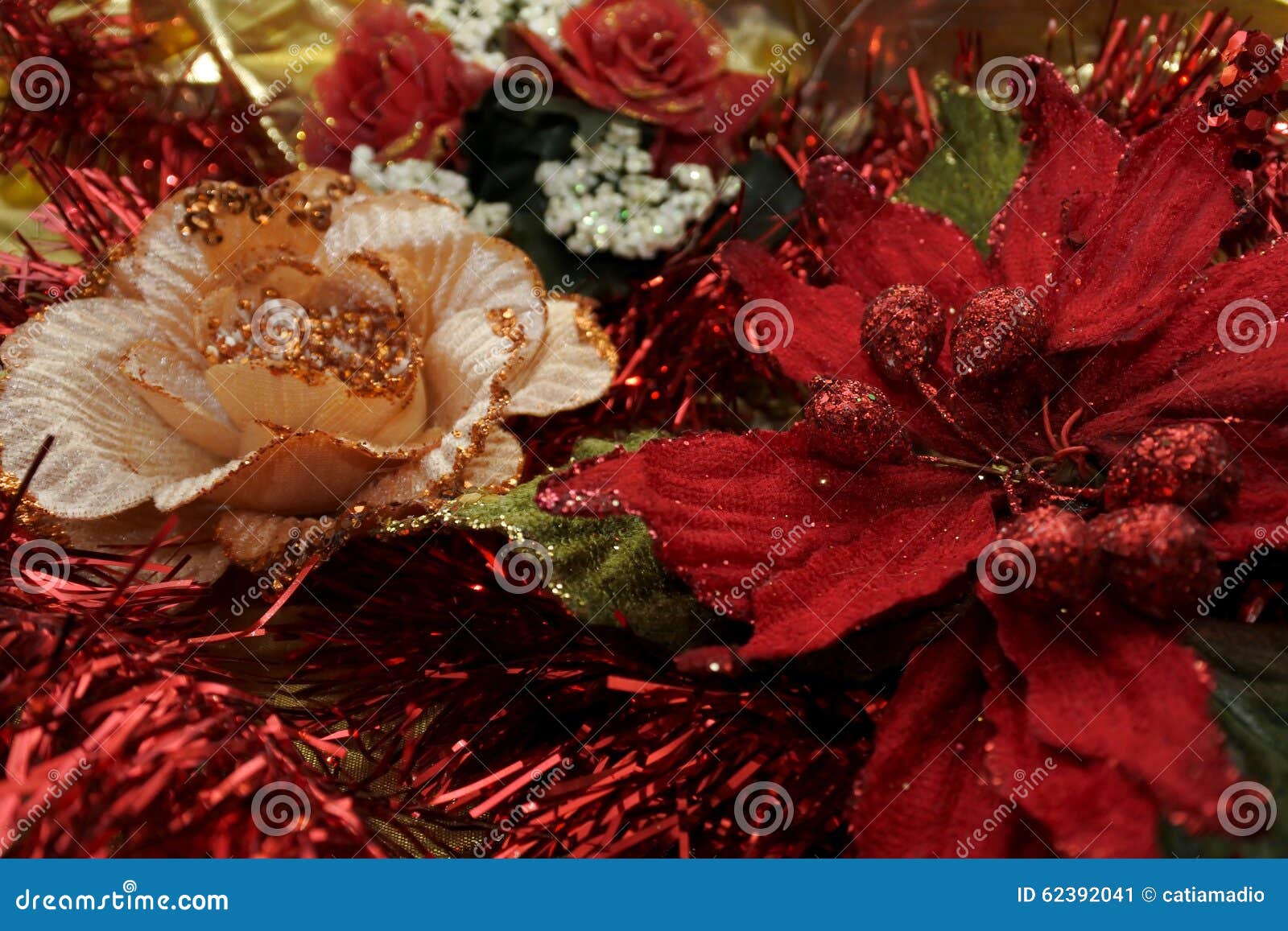 Christmas Ornamental Red and Golden Flowers Stock Image - Image of ...