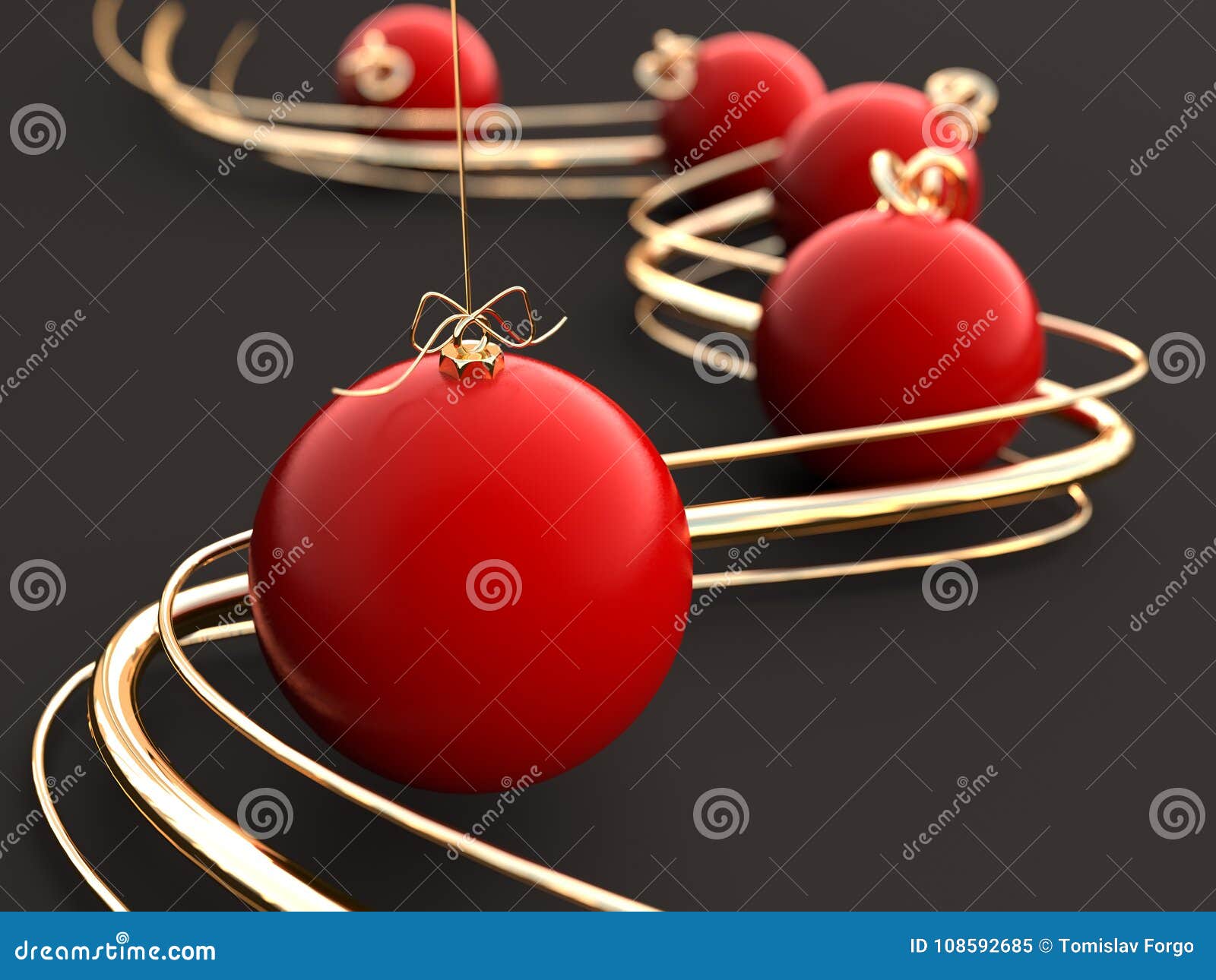 Download Christmas Ornaments And Gold Lines 3d Illustration Stock Illustration Illustration of graphic ball