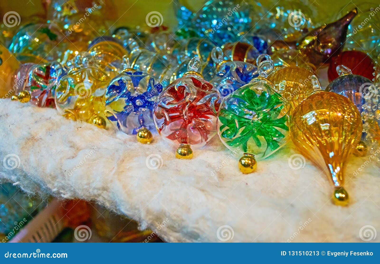 christmas ornaments of egyptian glass in shop of souk khan el khalili, cairo, egypt