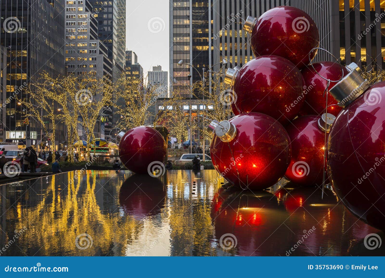 Christmas Ornaments In A Fountain NYC Editorial Image 