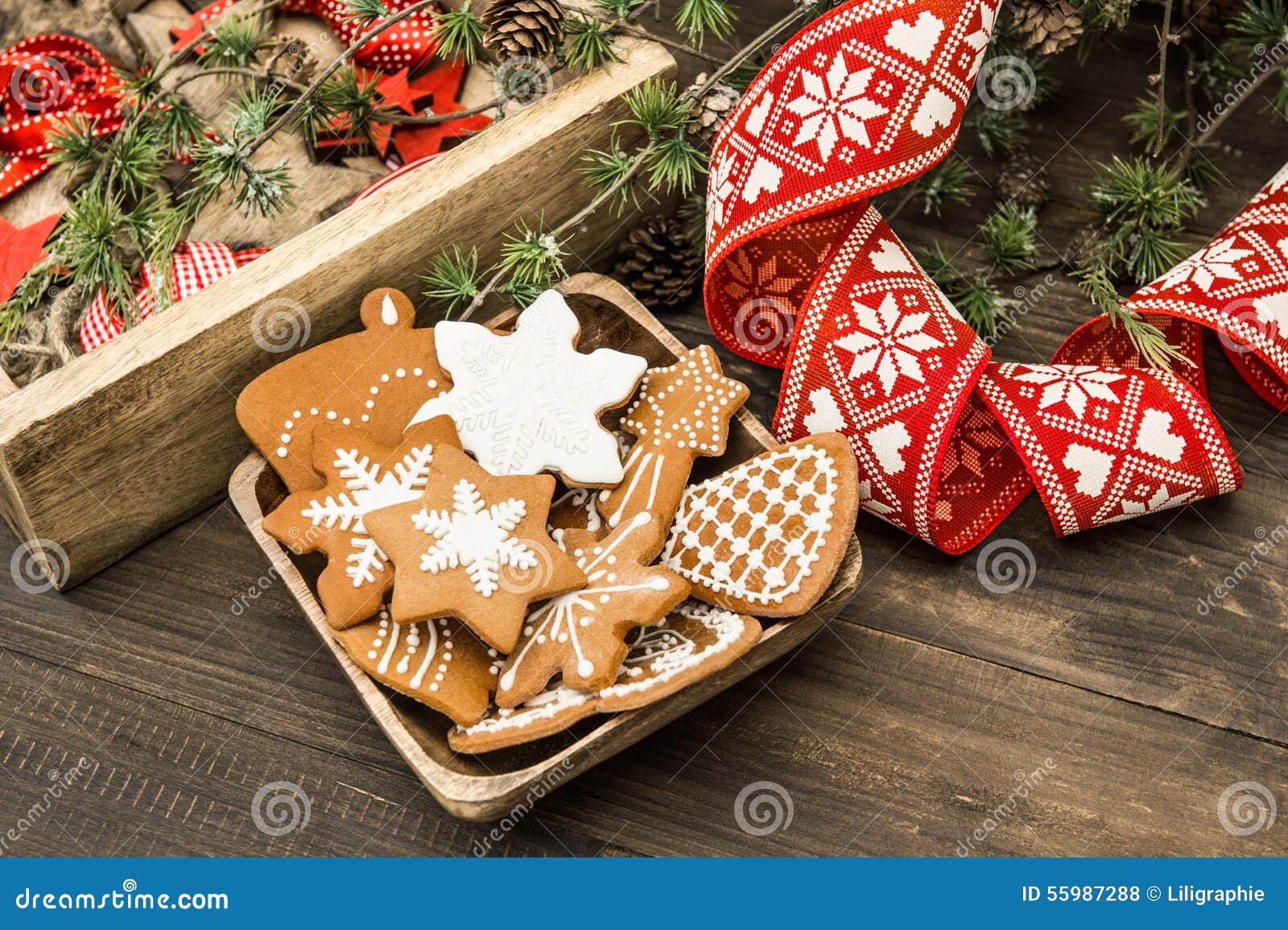 Christmas Ornaments and Gingerbread Cookies. Home Decoration Stock ...