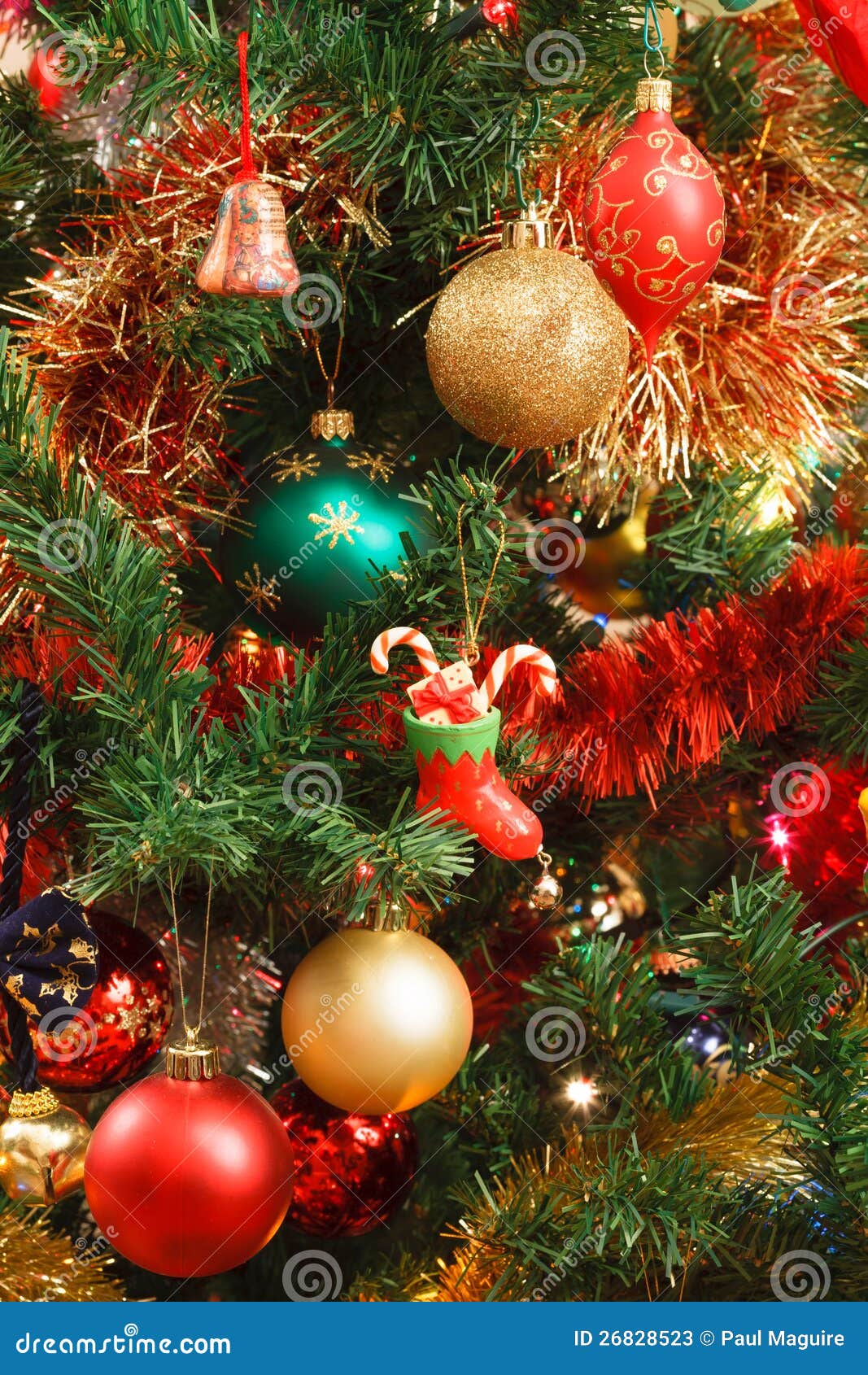 Christmas Ornaments on Tree Stock Image - Image of colourful, closeup ...