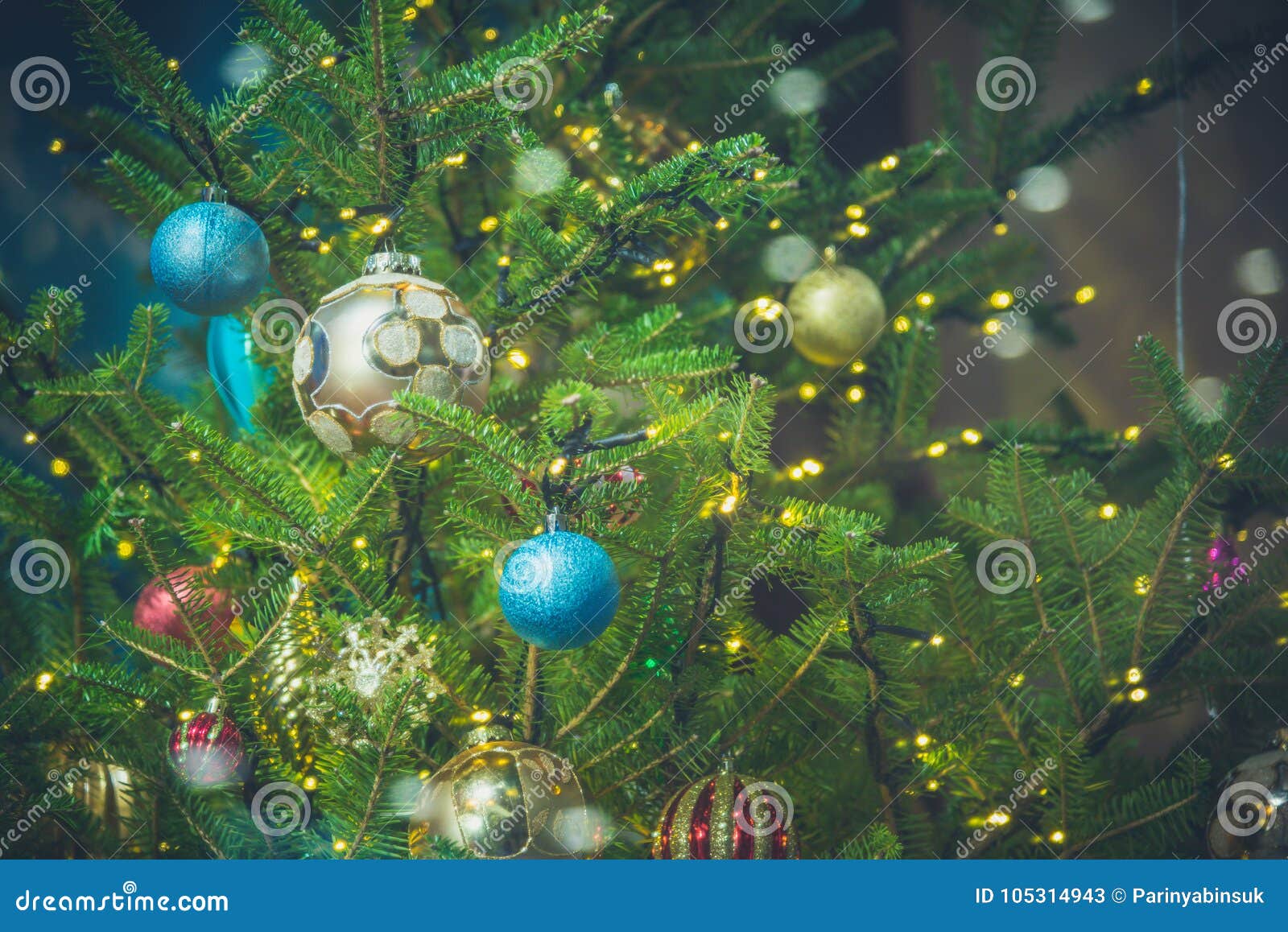 Christmas Ornaments on the Christmas Tree Stock Image - Image of merry ...
