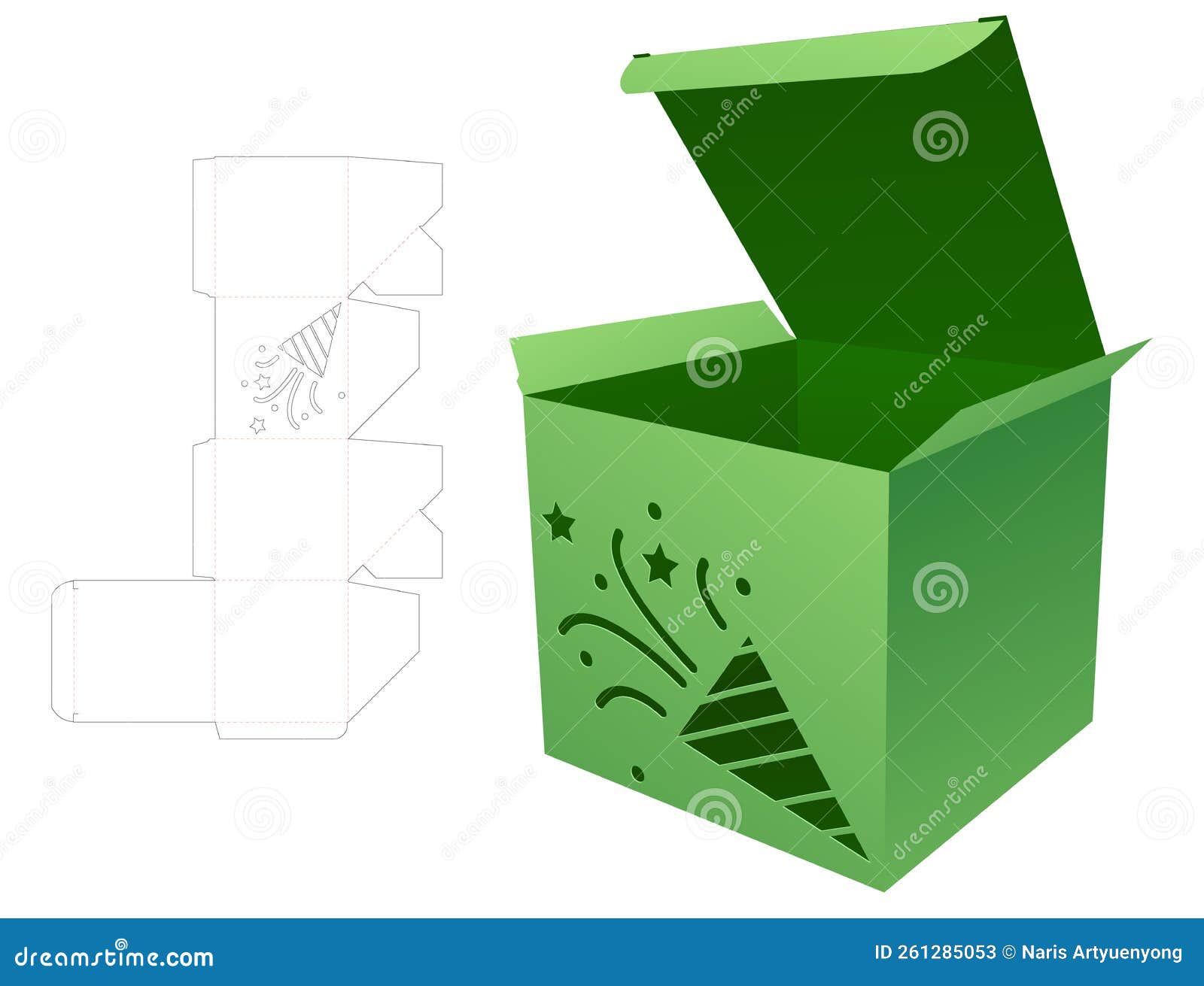 Christmas Box Die Cut Template and 3D Mockup Stock Vector Christmas Box Die Cut Template and 3D Mockup Stock Vector