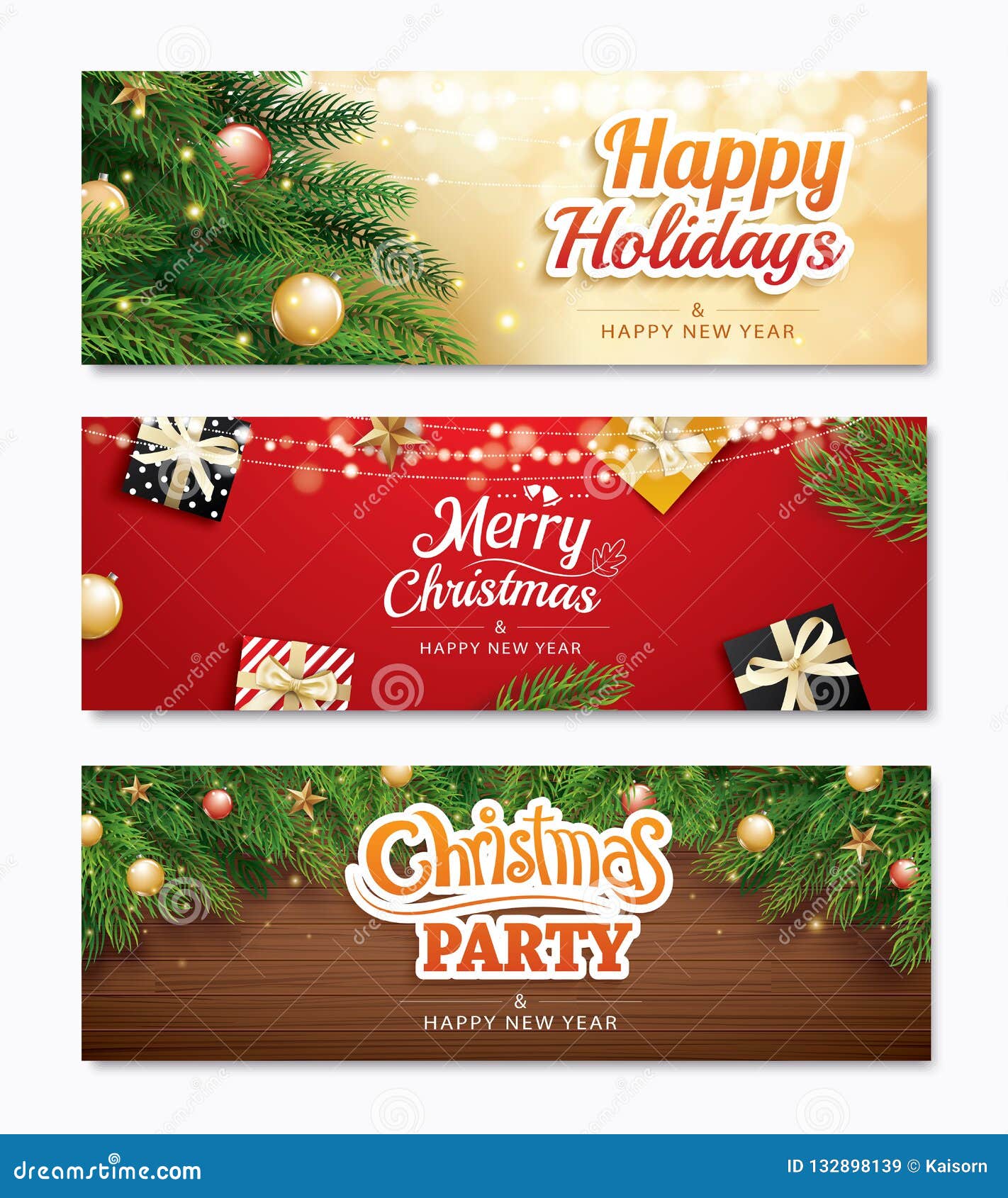 Christmas Party and Greeting Card with Holiday Decoration Background ...