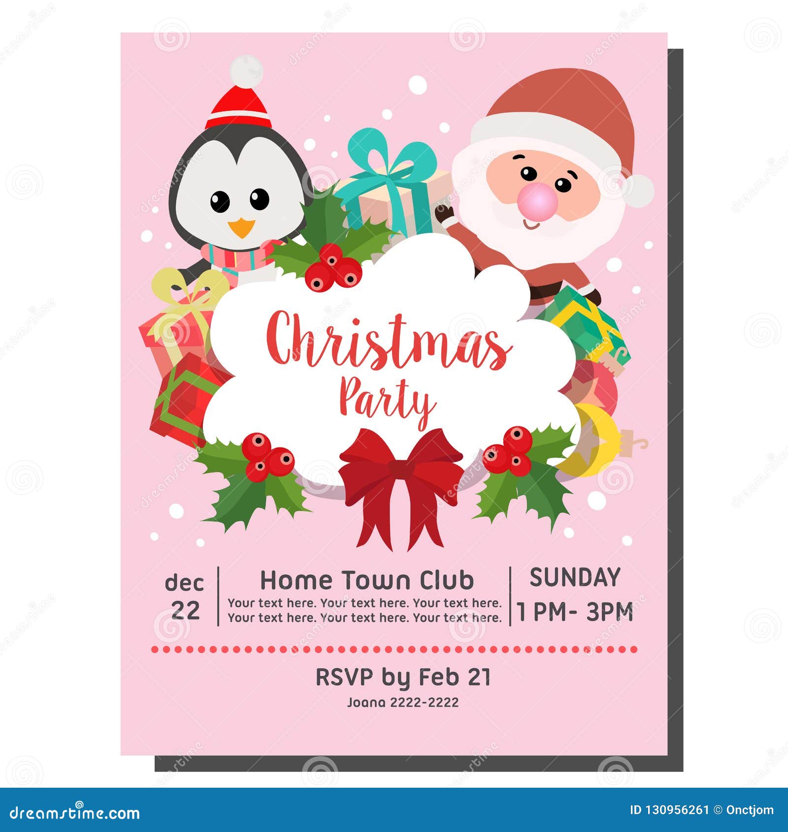 Flat Style Christmas Party Invitation Card Santa Penguin Stock Vector ...