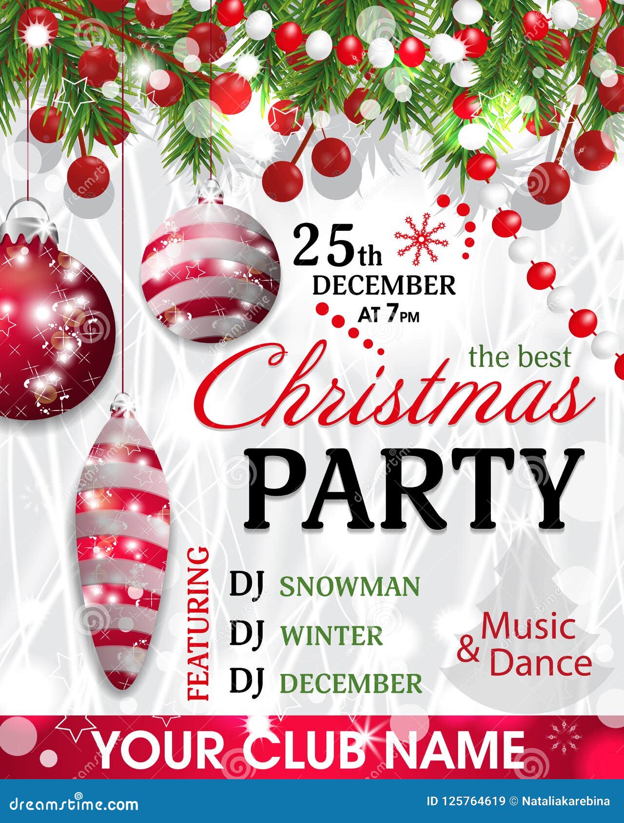 Christmas Party Invitation Template Background With Fir Branches