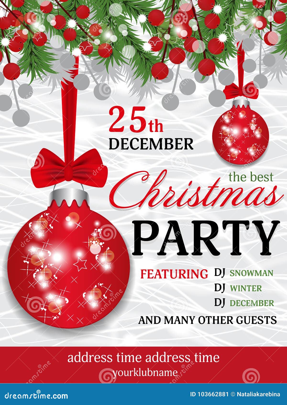 Christmas Party Invitation Template Background with Fir Branches and ...