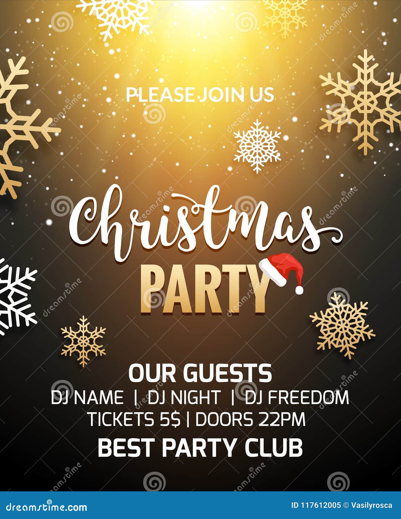 Christmas Party Poster Invitation Decoration Design. Xmas Holiday Shiny ...