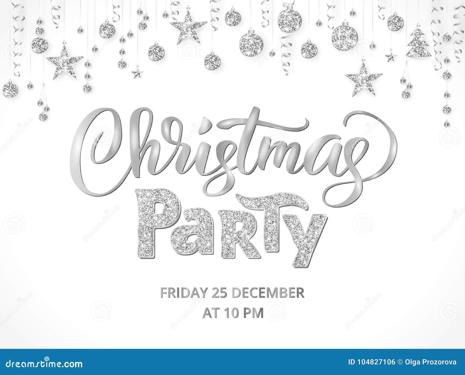 Download Christmas Party Poster Template Silver White Isolated Glitter Border Garland With