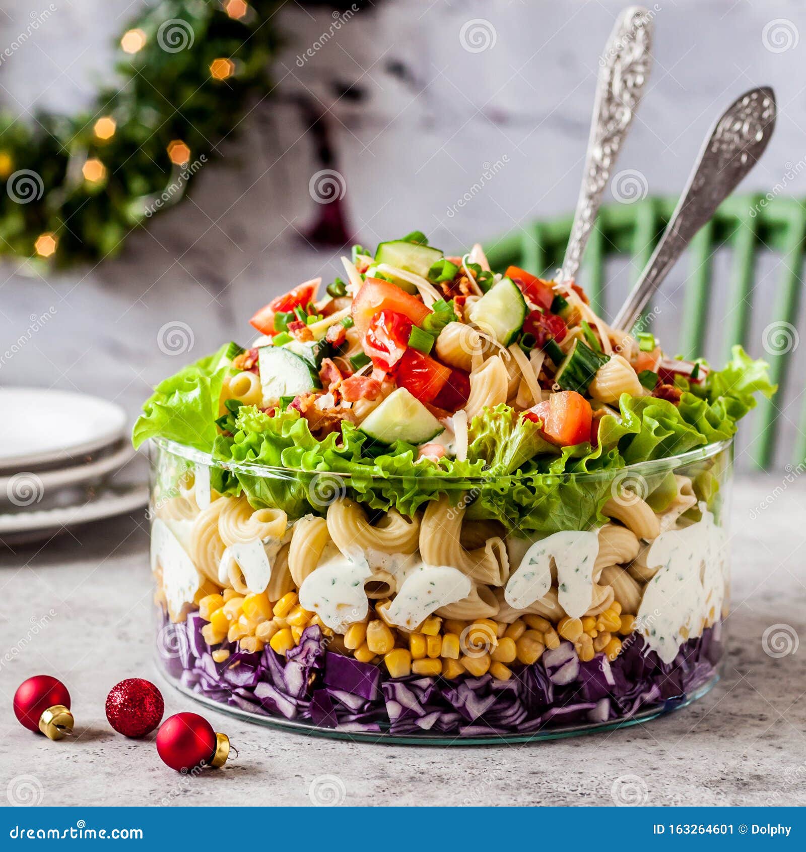 Christmas Pasta Salad stock image. Image of green, holiday - 163264601